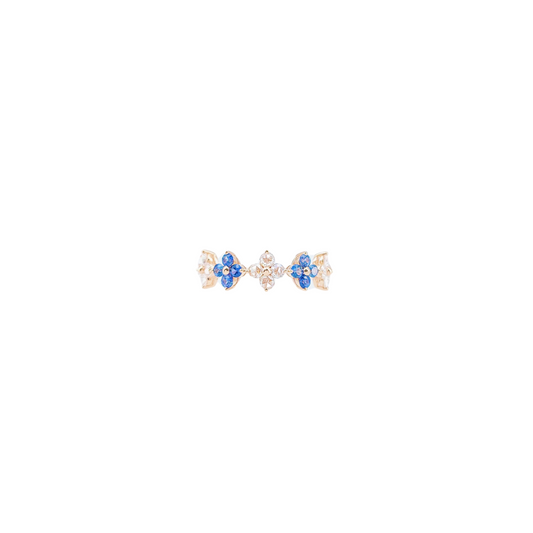 Blue Sapphire Flowers Diamond Ring-WK4067