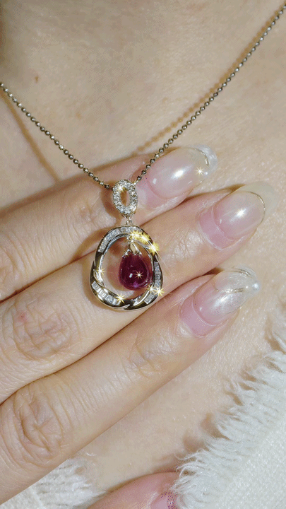 Burgundy Tourmaline and Diamond Pendant-BEO00002734@