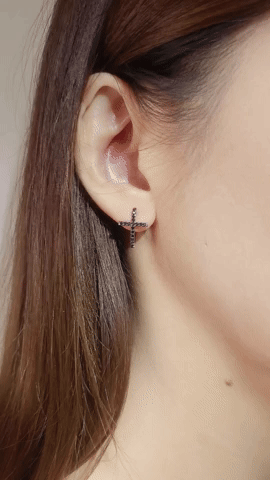 Cross Black Diamond Earring (one piece)-WK3691