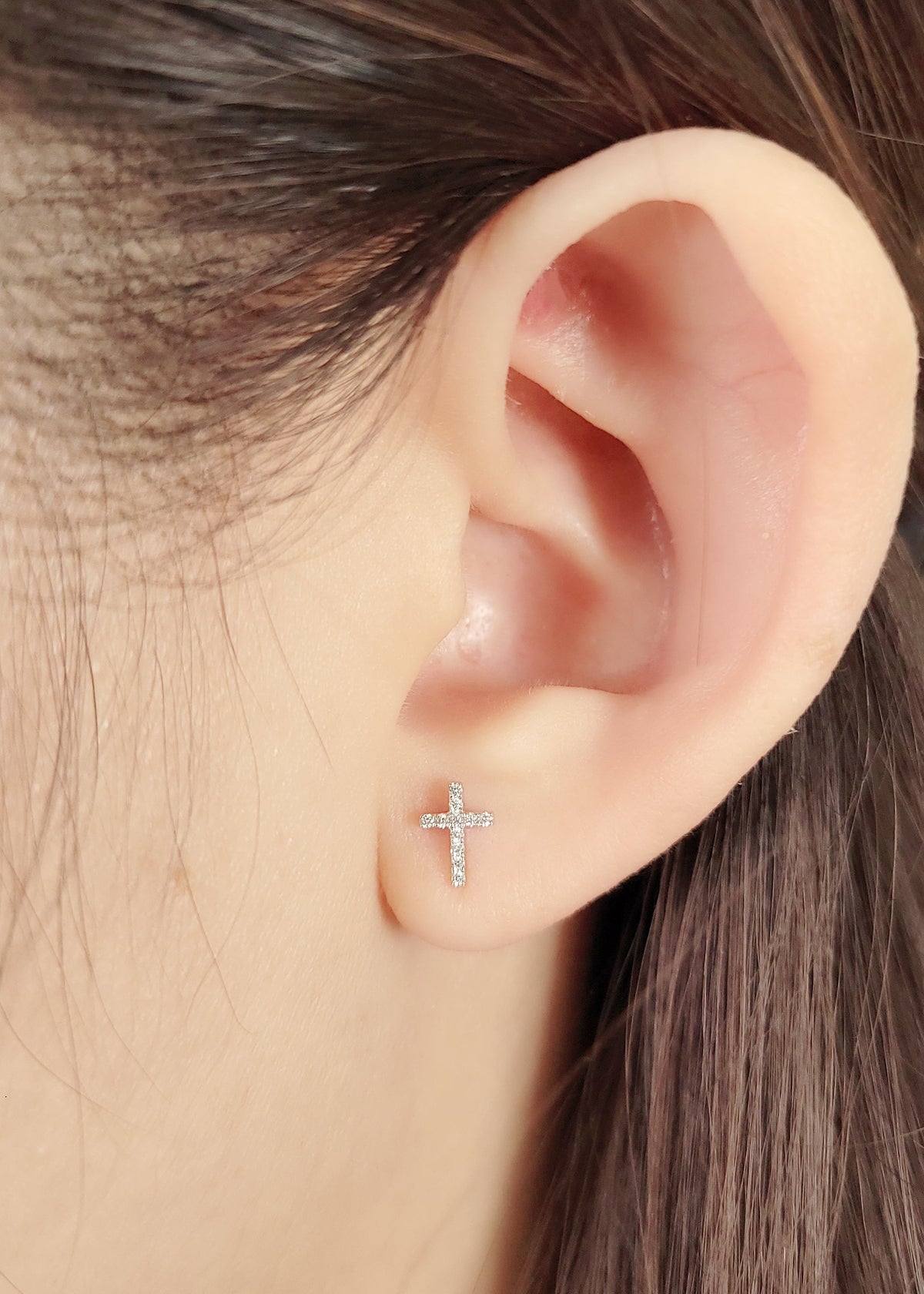 Cross Diamond Earring (one piece)-WK4175@