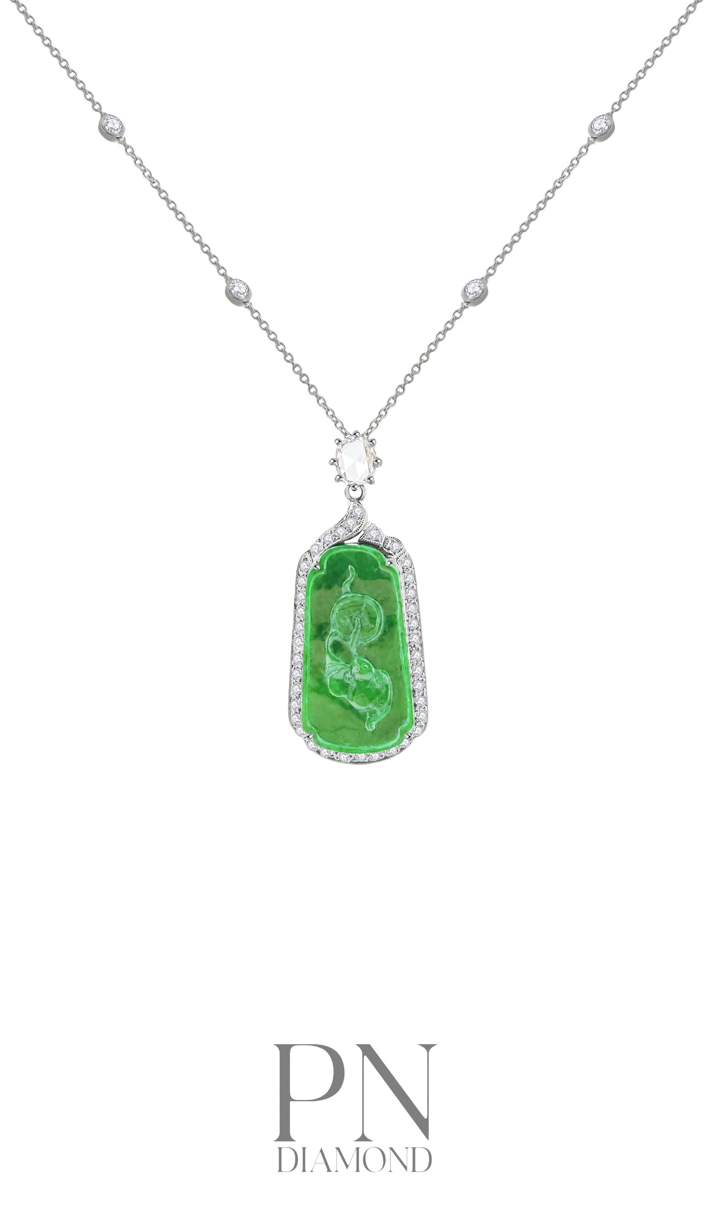 Fei Cui and Diamond Necklace WAO00000107 (Certified Grade A )