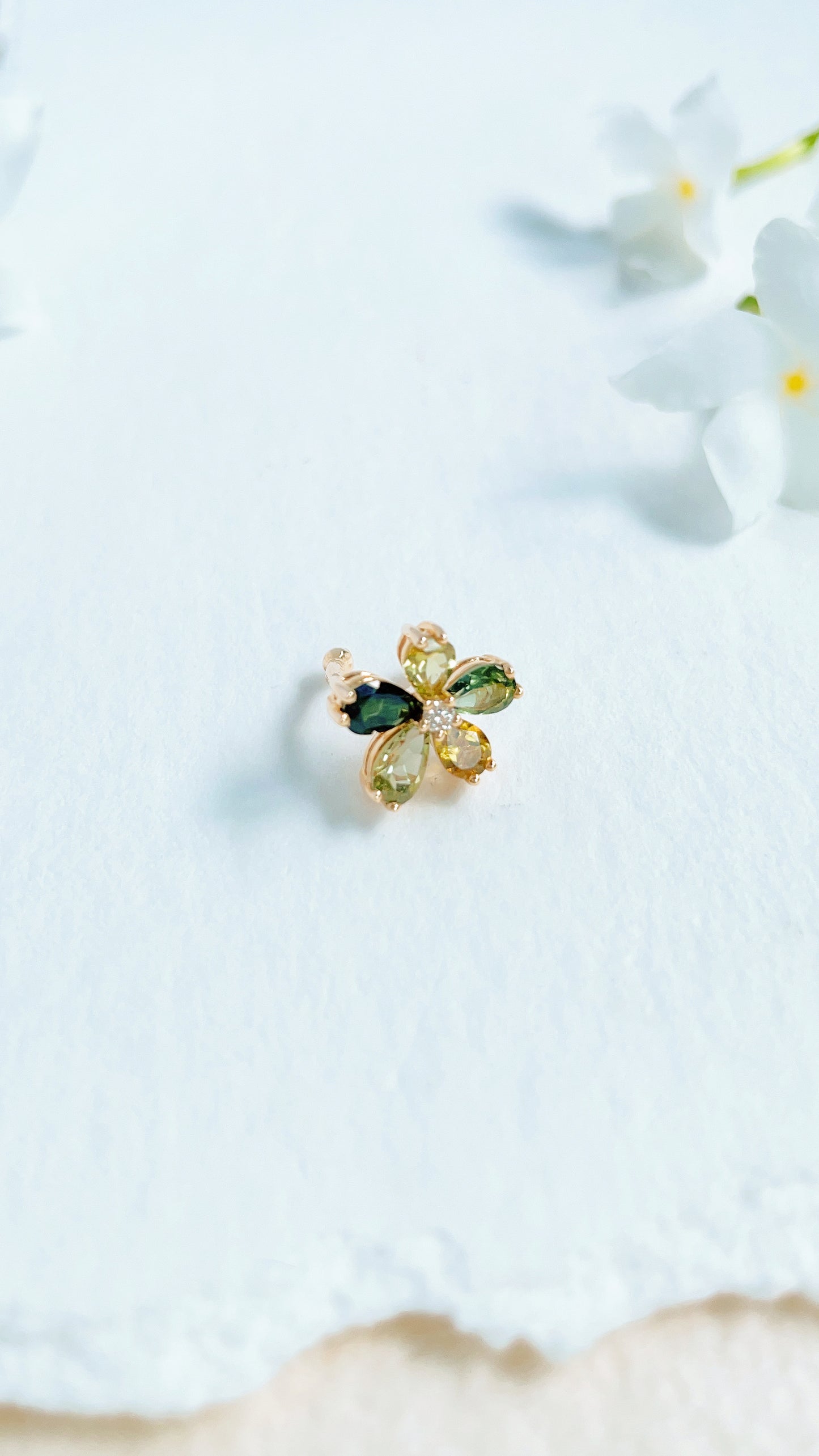 Yellow and Green Tourmaline & Diamond Ear Clip-WK3809@