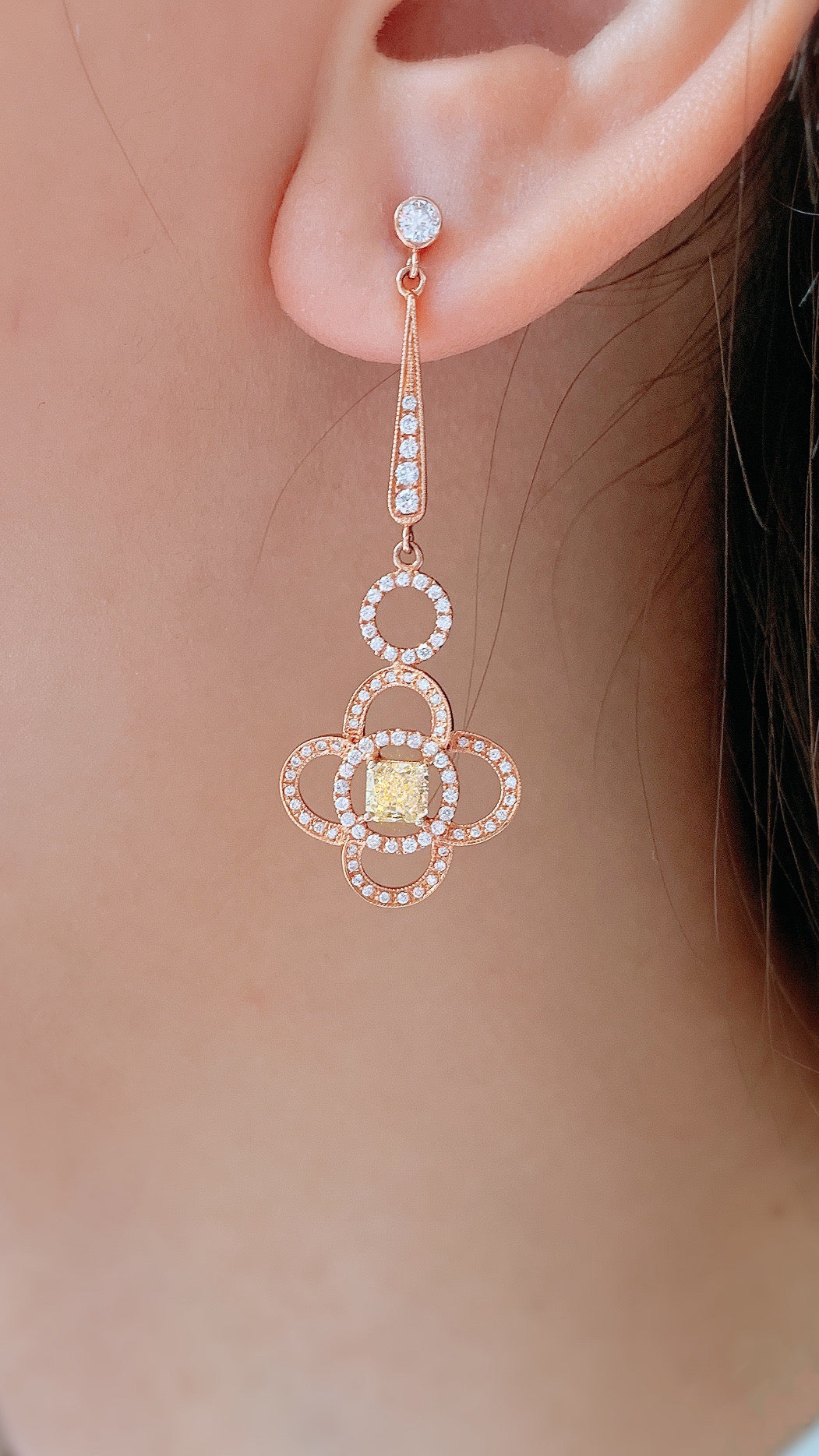 Dangle Yellow Diamond Flower Earrings-ZCO00003364