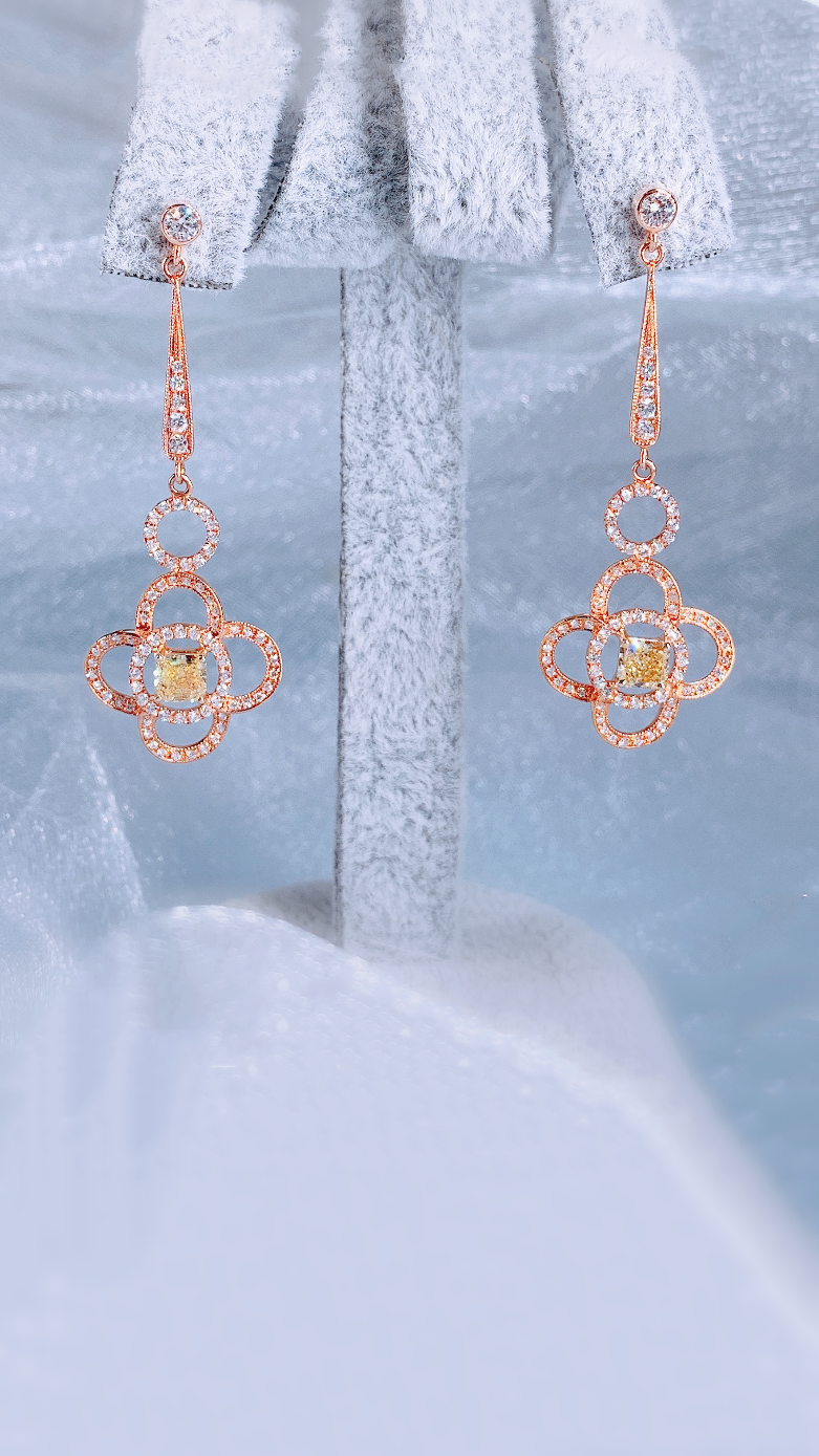 Dangle Yellow Diamond Flower Earrings-ZCO00003364