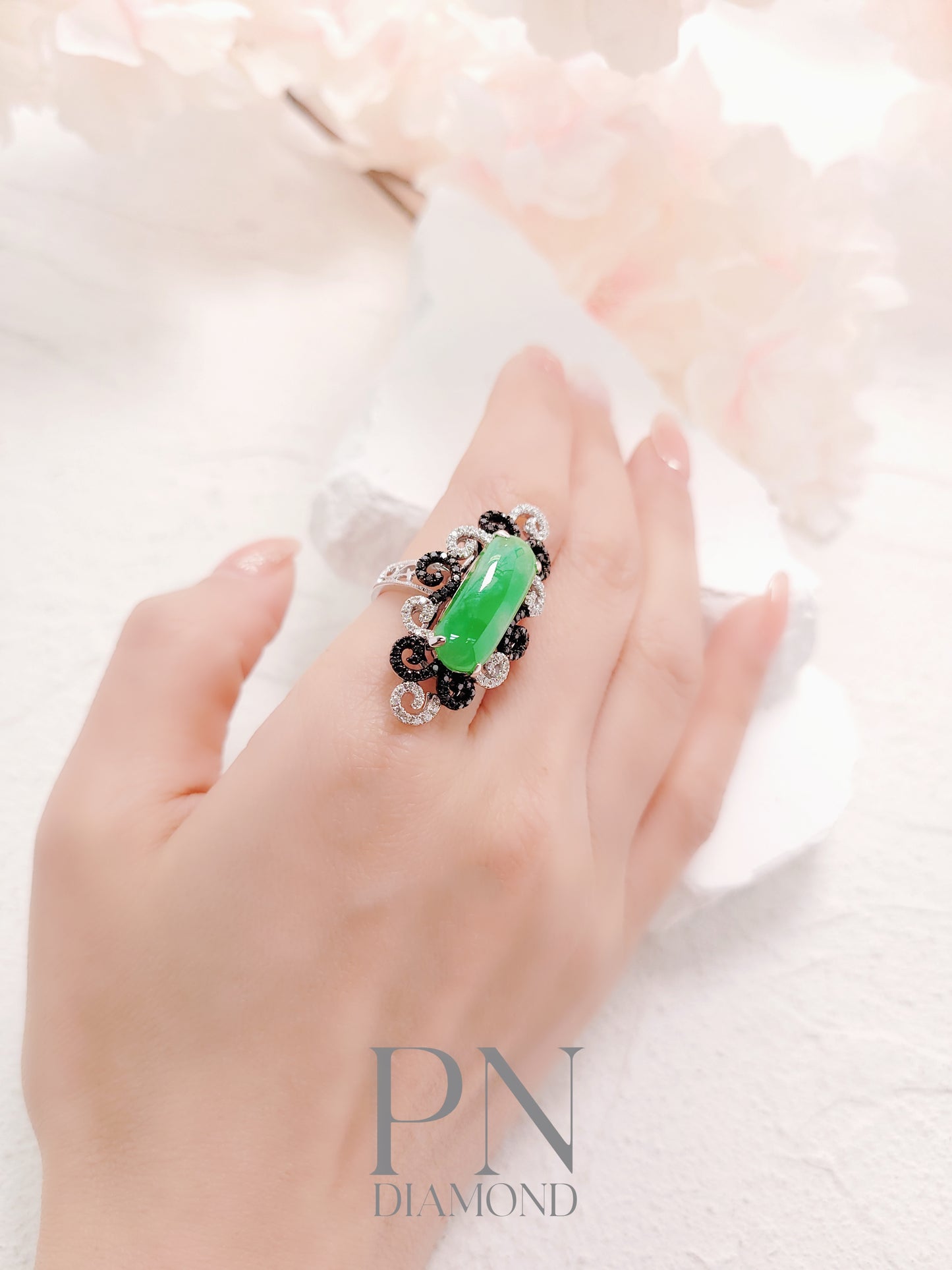 Jadeite Black Diamond Ring-WFO00001506