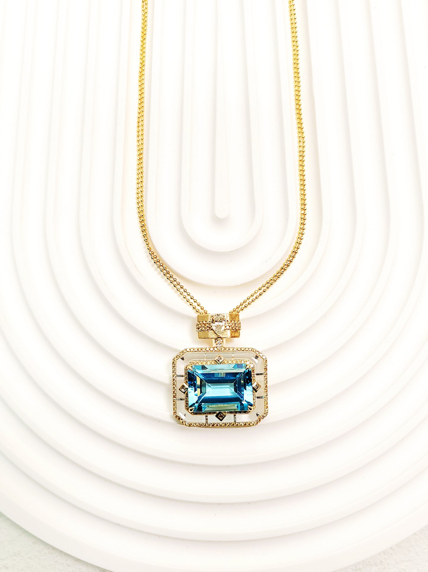 Perfume Bottle Blue Topaz & Diamond Pendant-WK3972