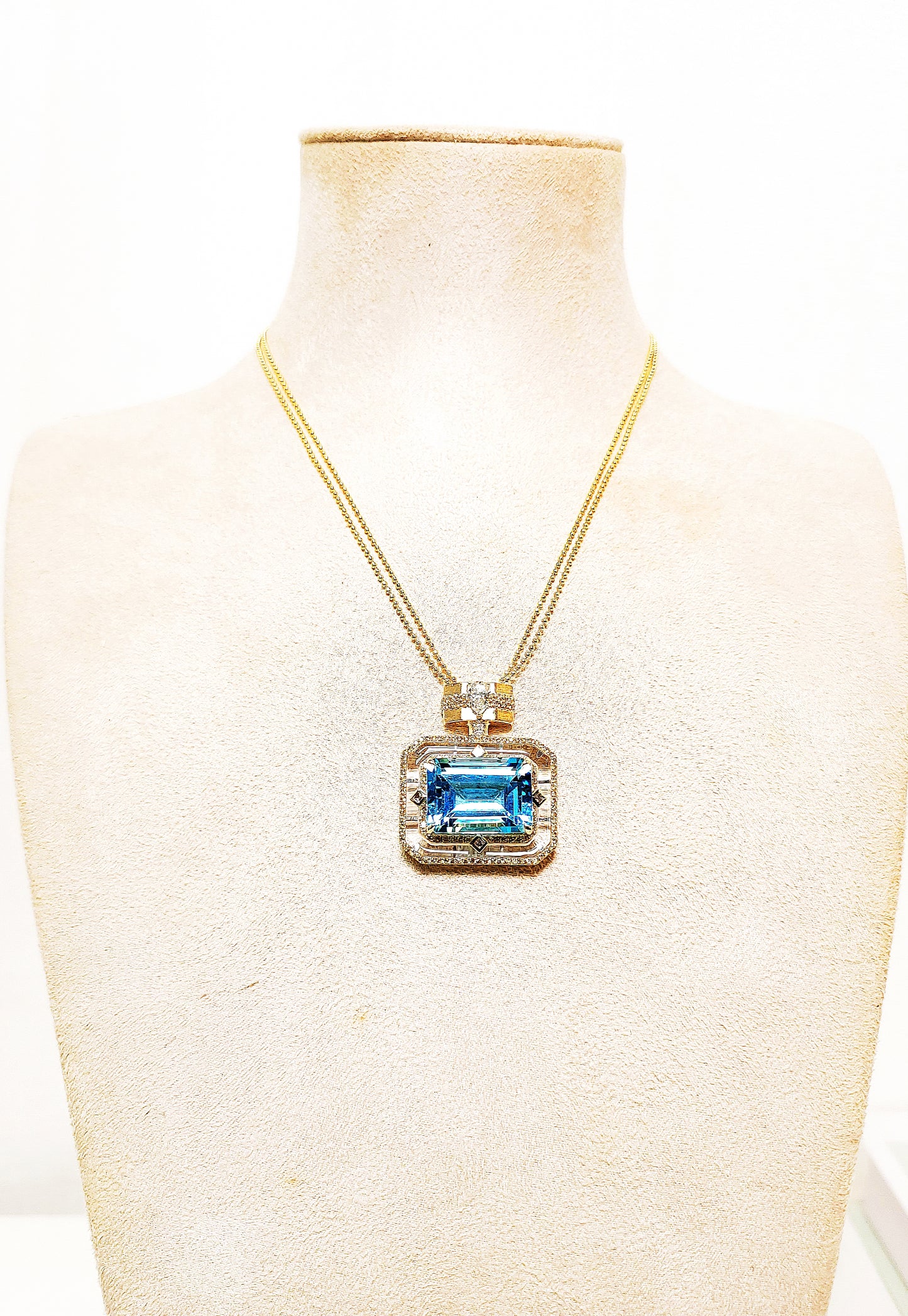 Perfume Bottle Blue Topaz & Diamond Pendant-WK3972