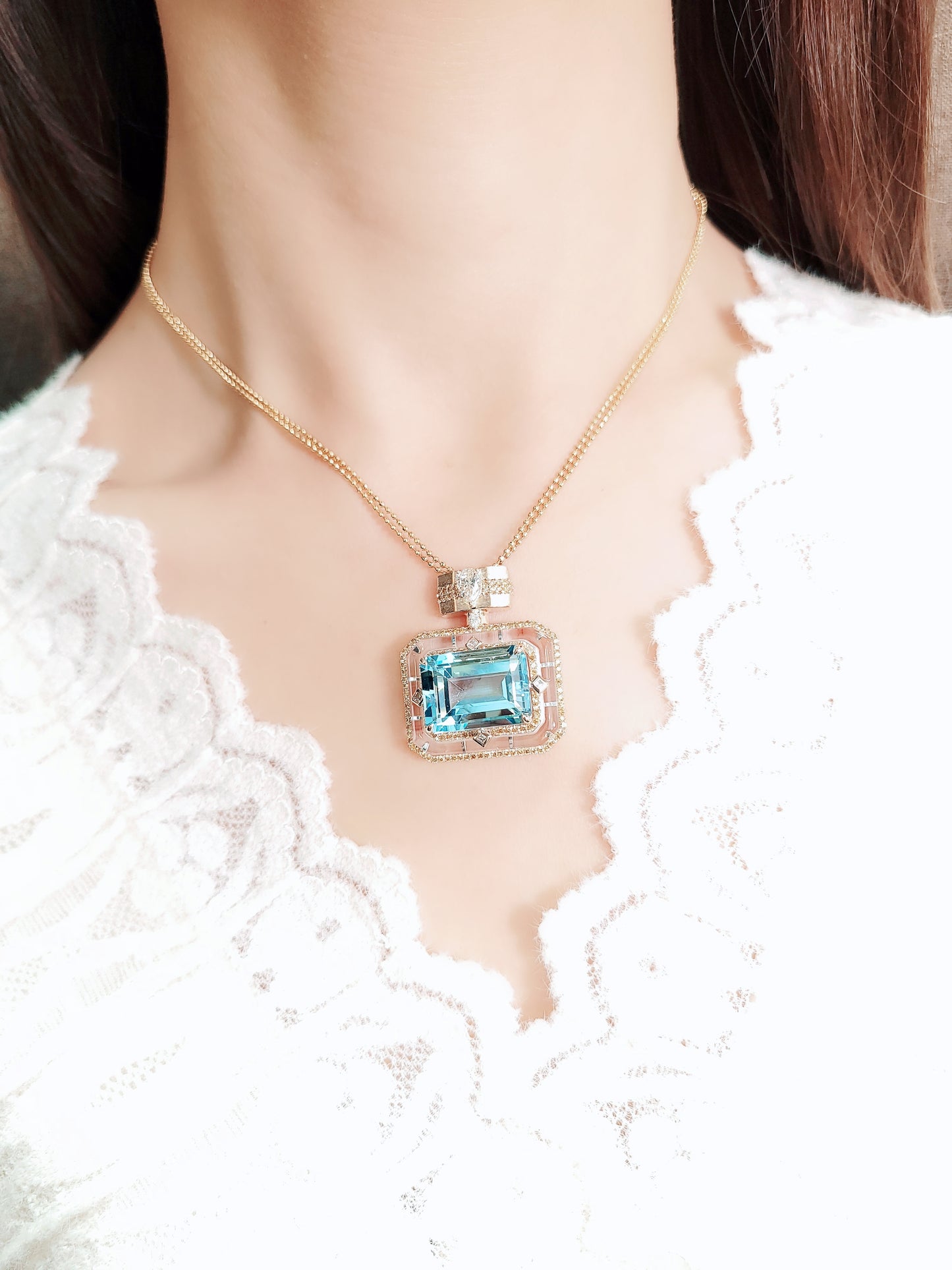 Perfume Bottle Blue Topaz & Diamond Pendant-WK3972