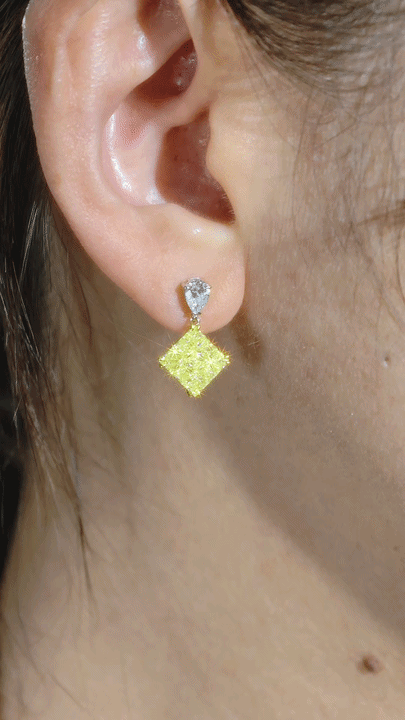 Pear Shape & Princess Cut Yellow Diamond Earrings-ZCO00013369
