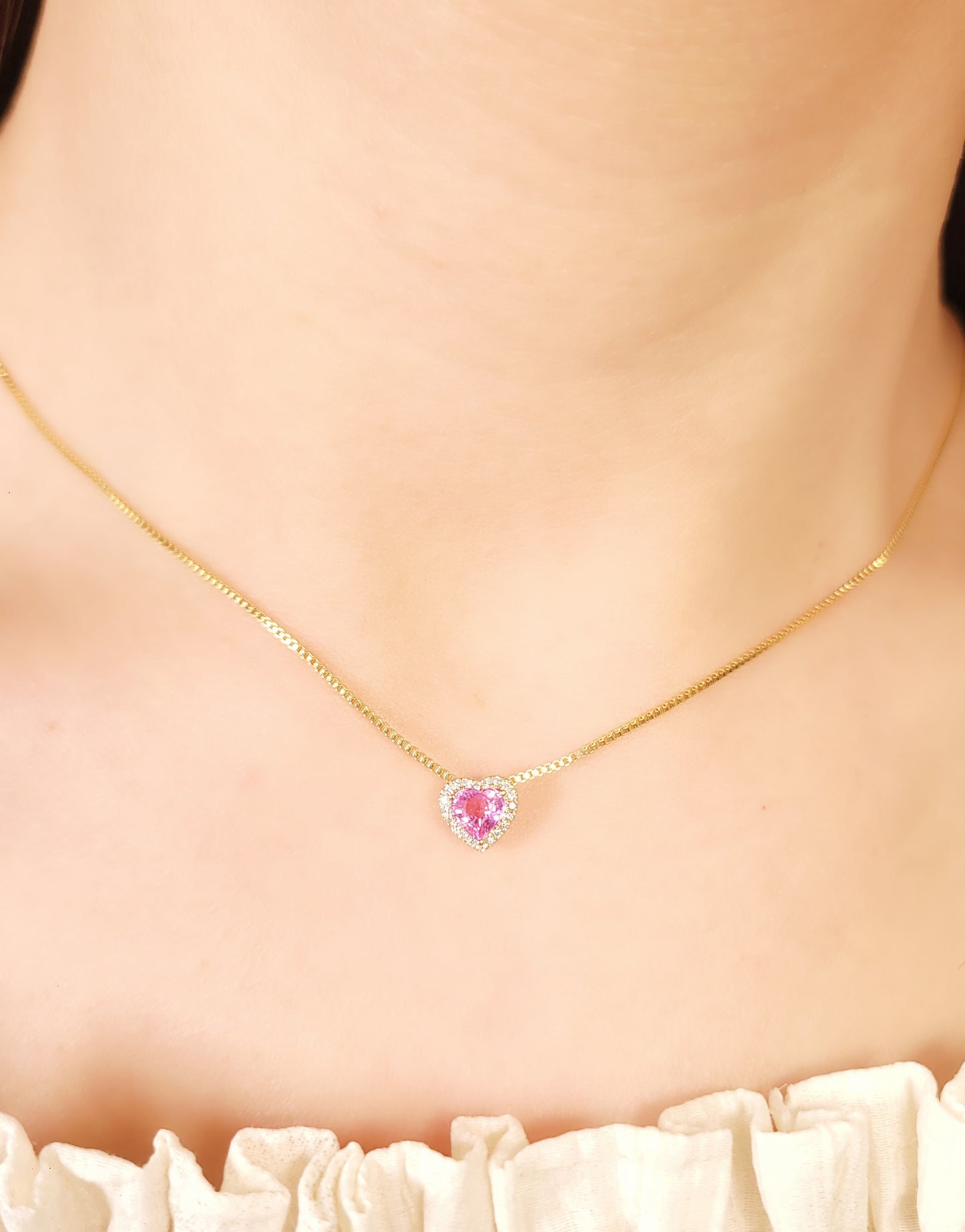 Heart Shape Pink Sapphire Diamond Charm-WK4109