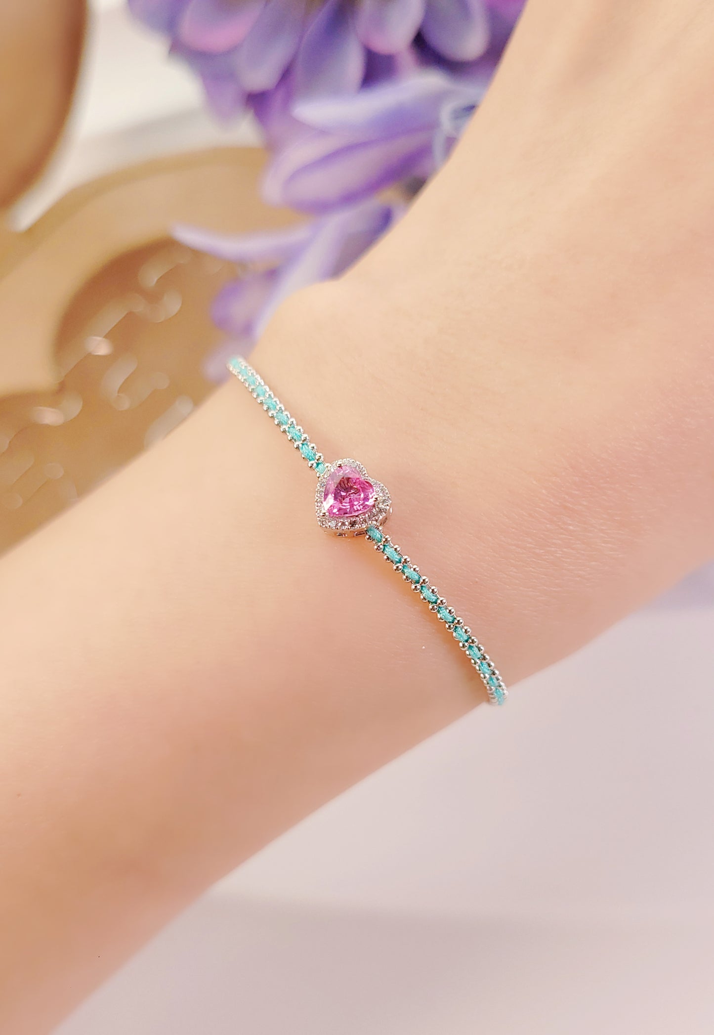Heart Shape Pink Sapphire Diamond Charm-WK4109