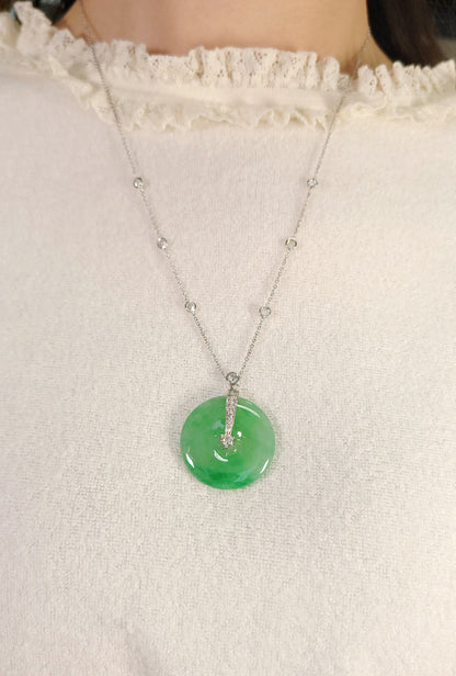 Fei Cui and Diamond Necklace WAO00000105  (Certified Grade A )