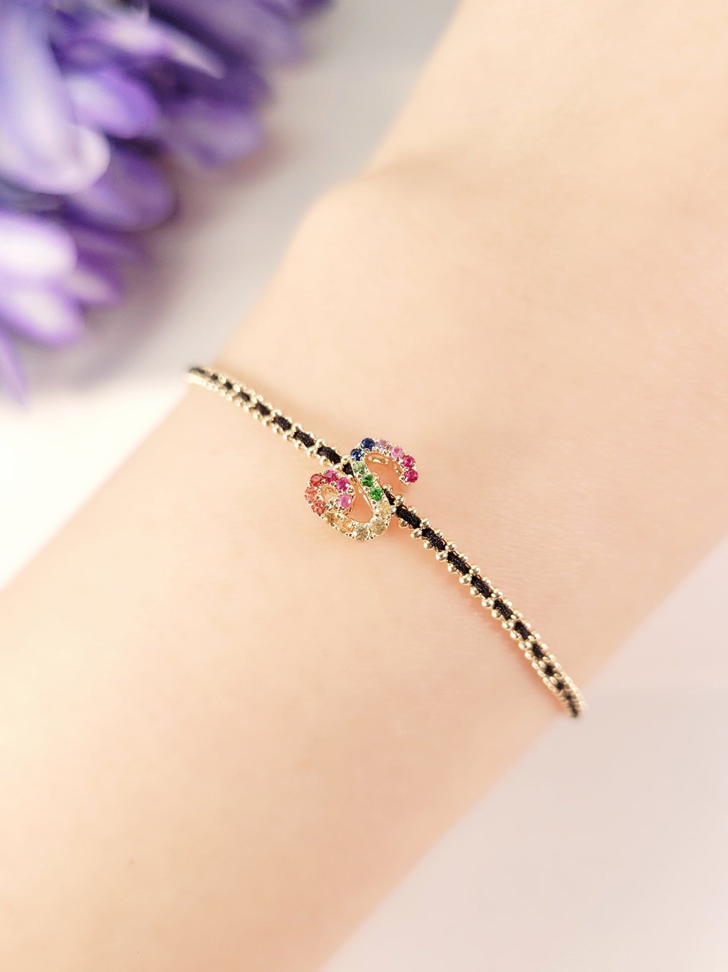 Letter S Colored Gemstones Charme-WK4098S-BE