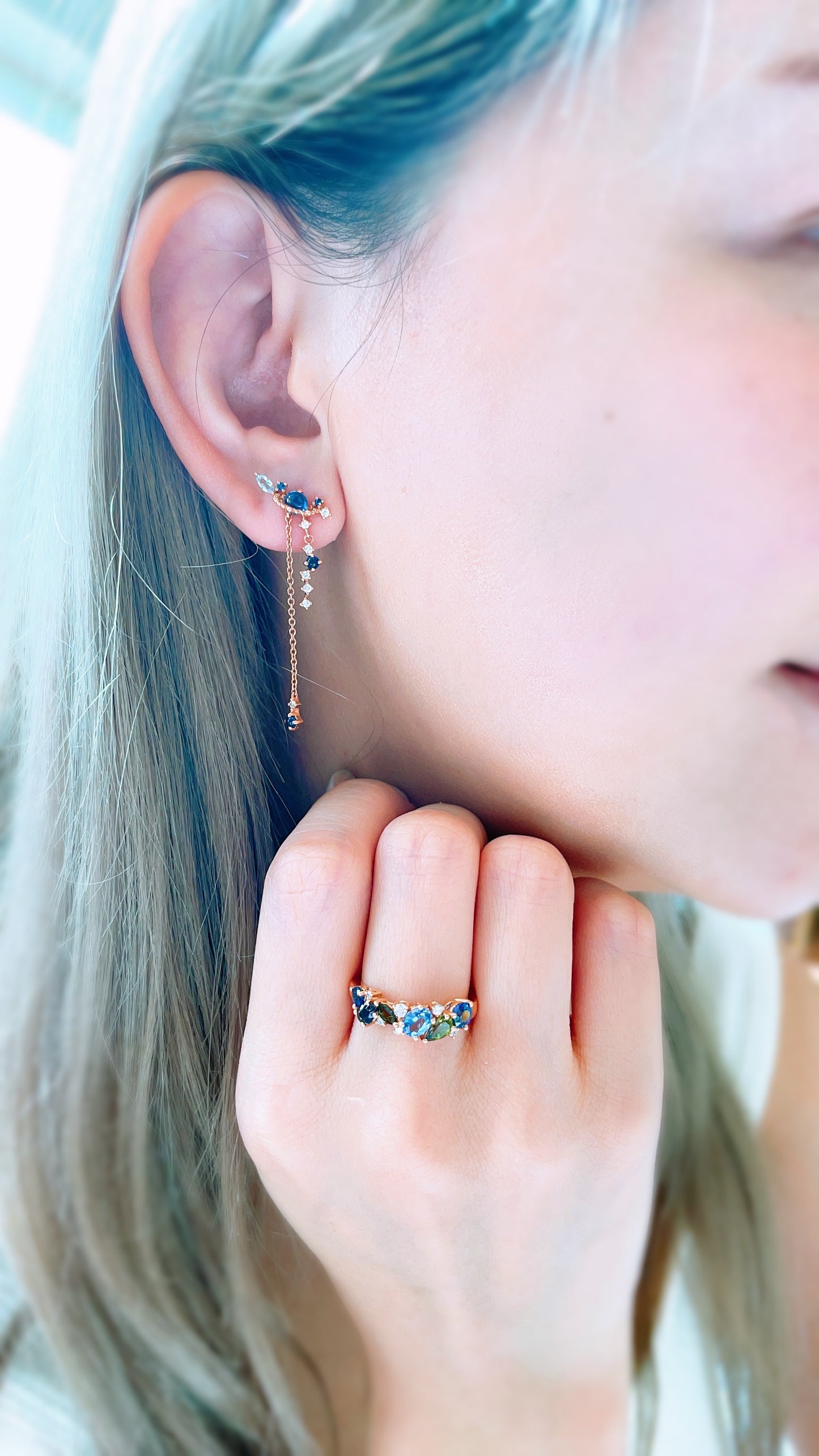 Love Earth • Blue Sapphire, Tourmaline and Diamond Earrings-WK3364