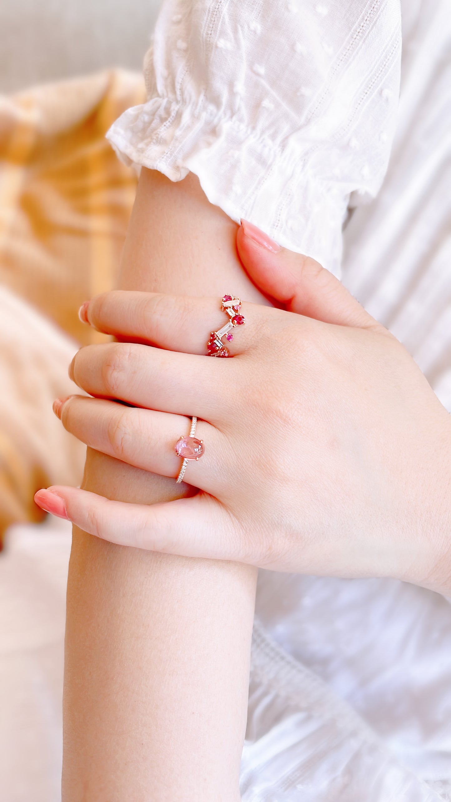 Baby Pink Tourmaline And Diamond Ring-WK3732@