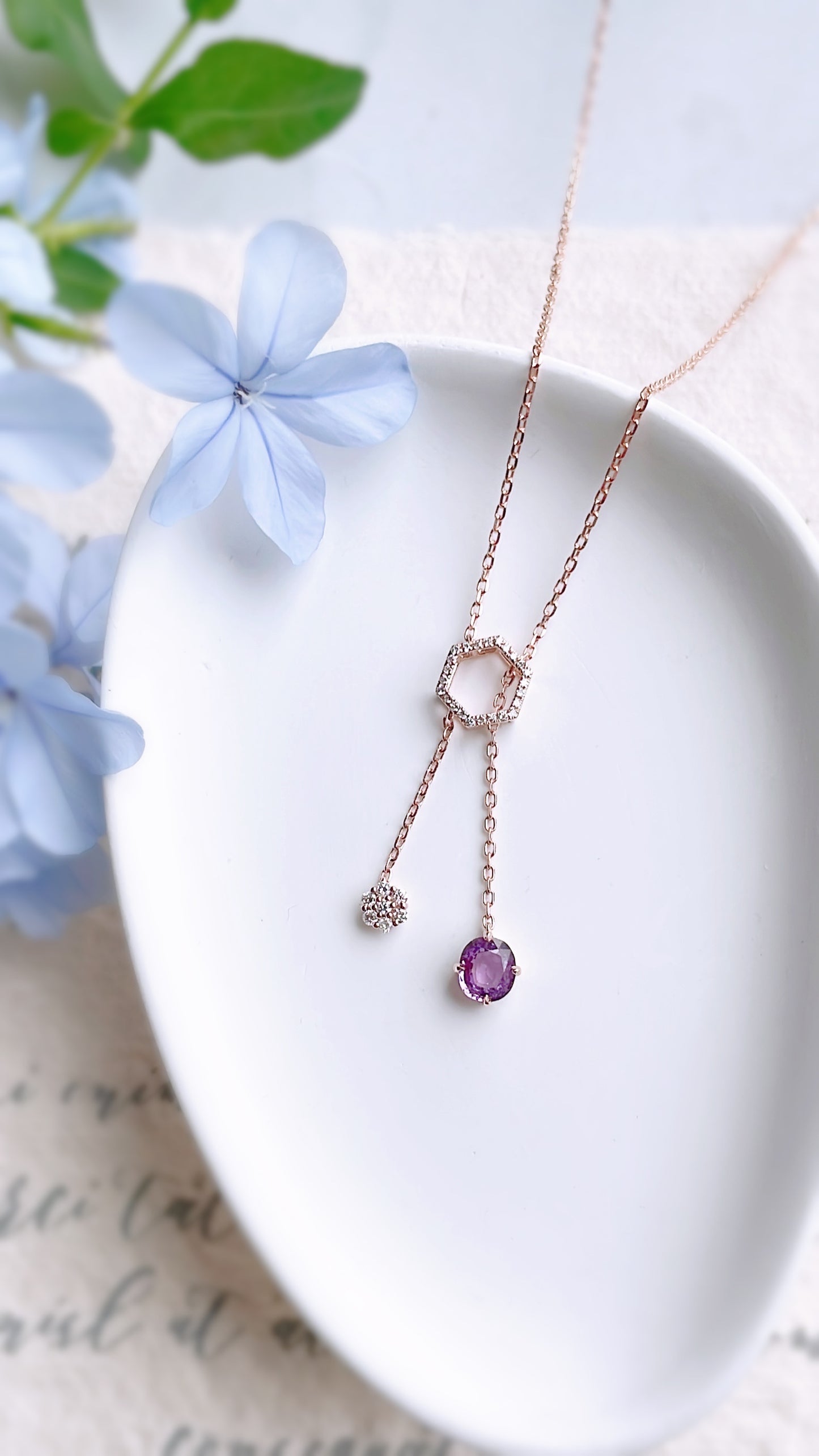 Lavender Purple Sapphire and Diamond Necklace-WK3669@