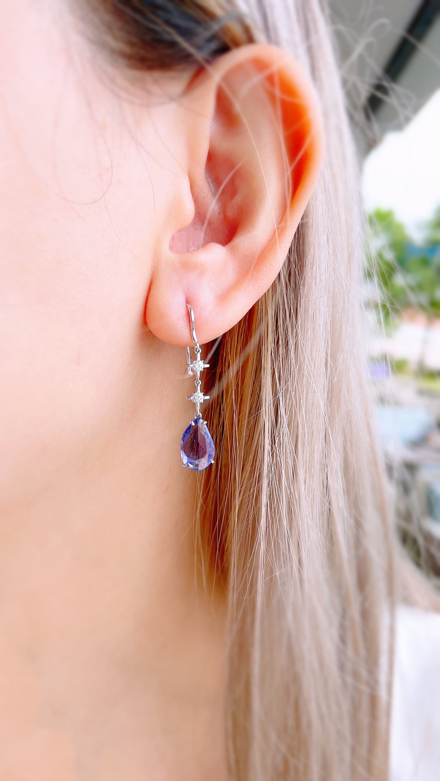 Violet Sapphire, Blue Sapphire and Diamond Earrings