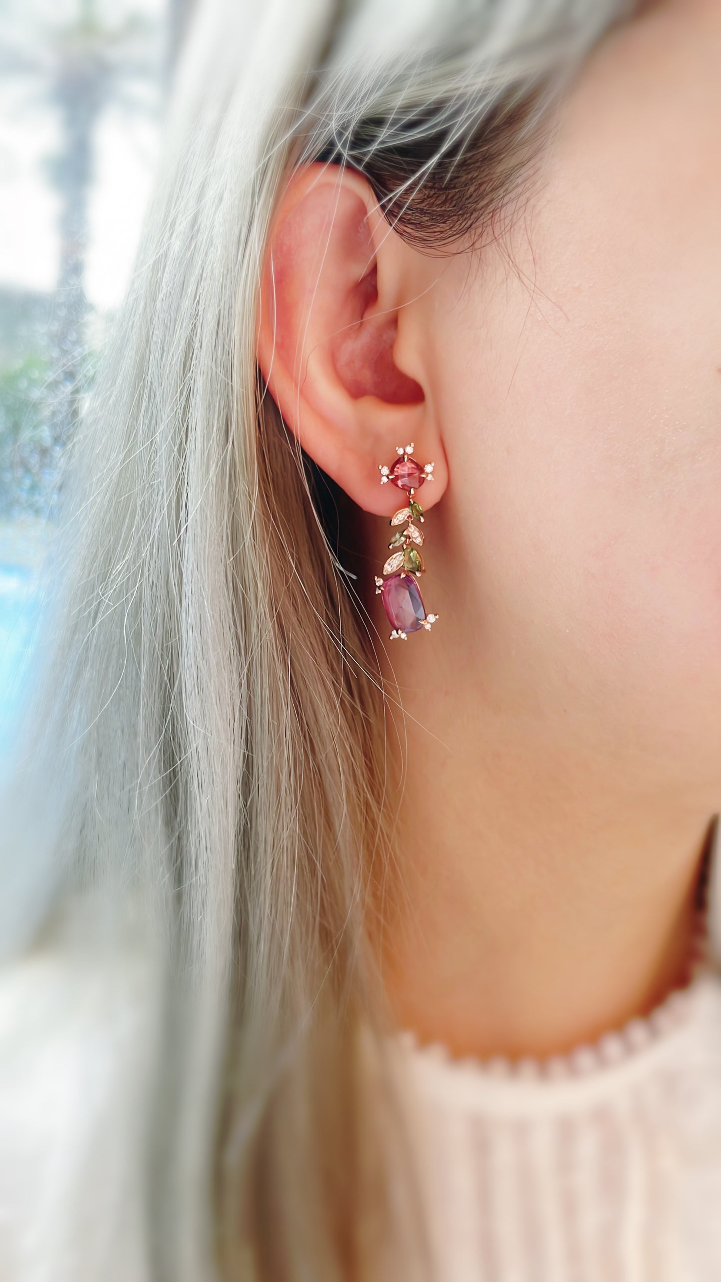 Lilac Sapphire, Tourmaline and Diamond Earrings-WK3740@