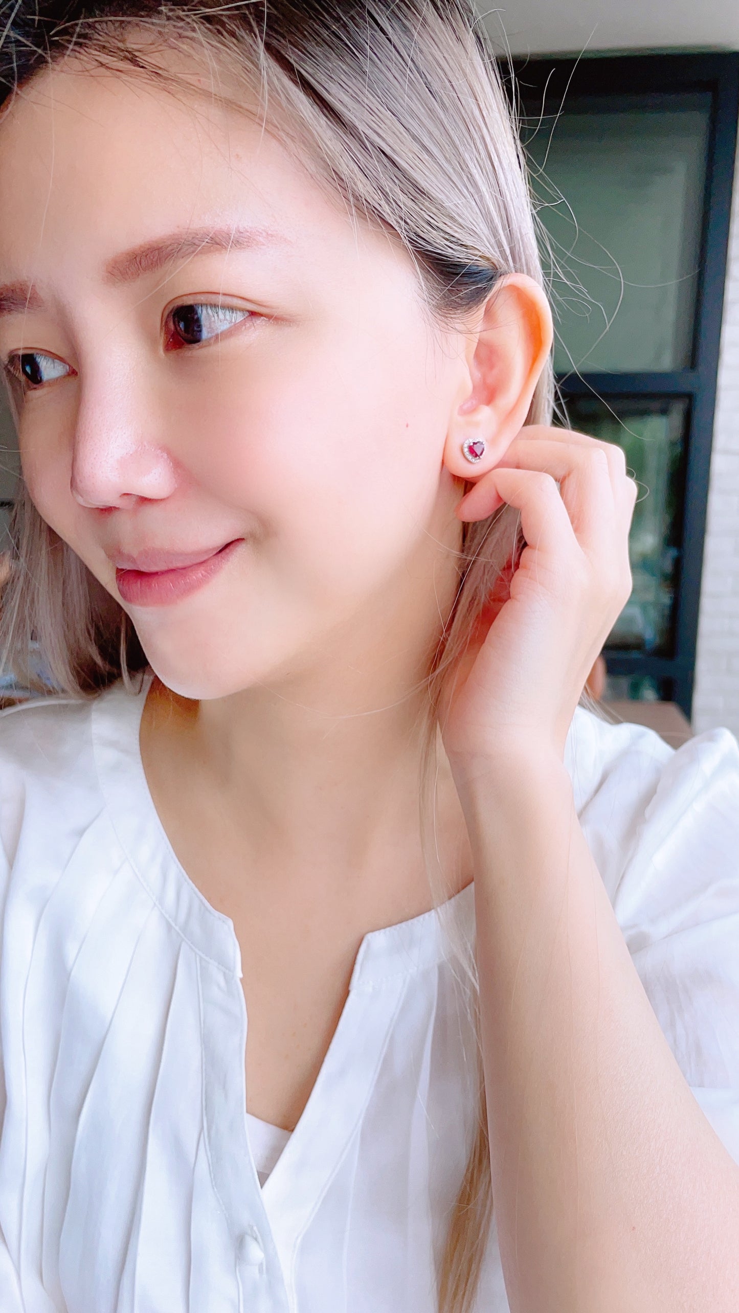 Heart Shape Ruby and Diamond Earrings