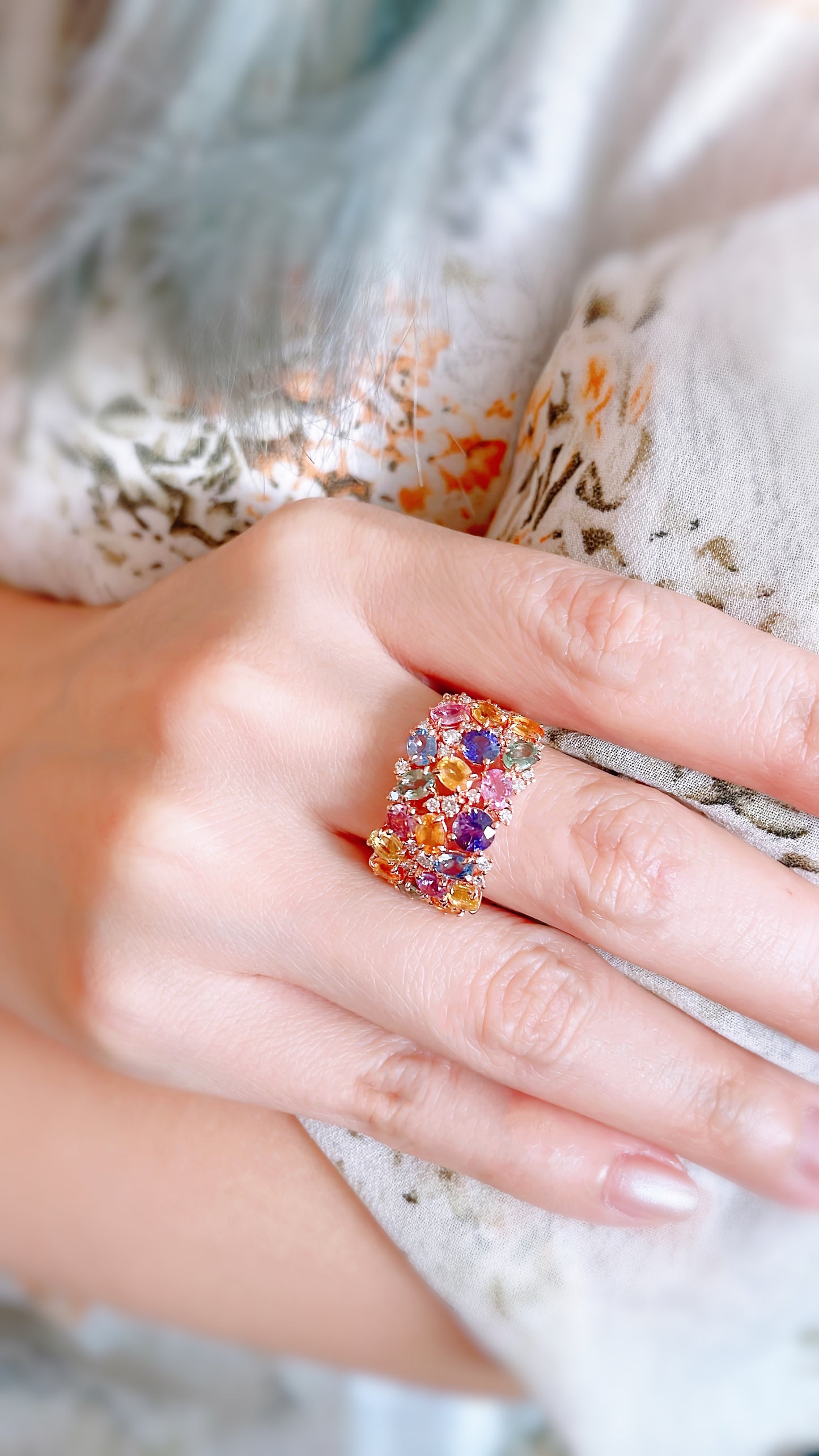 Multi-Color Sapphire & Diamond Ring-WK3766
