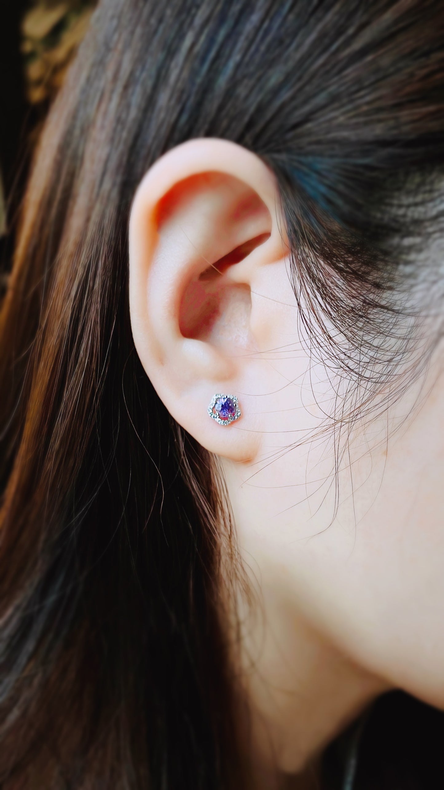 Purple Sapphire & Diamond Flower Earrings-WK3689