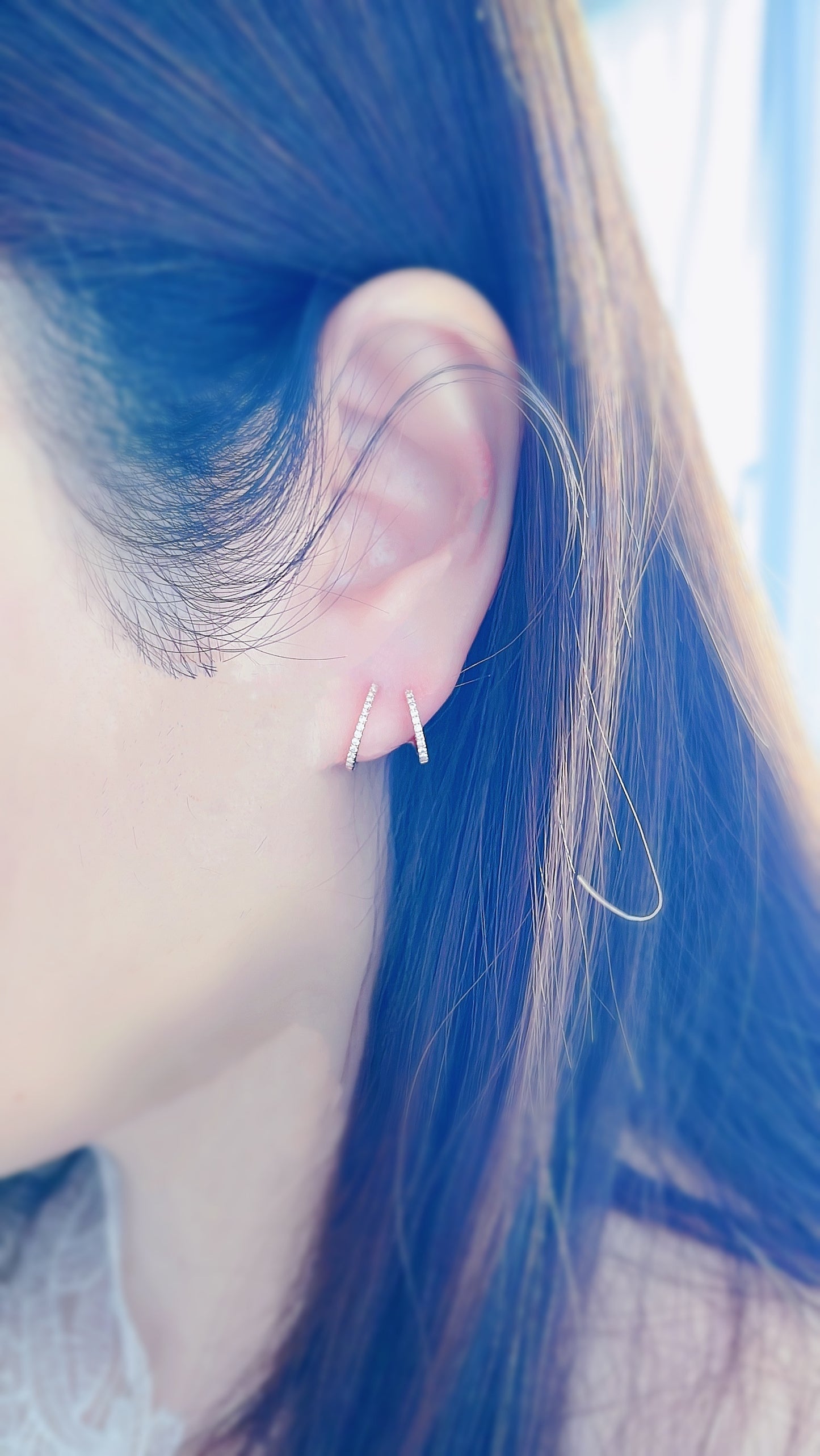 Diamond Double Hoop Earrings-WK3694