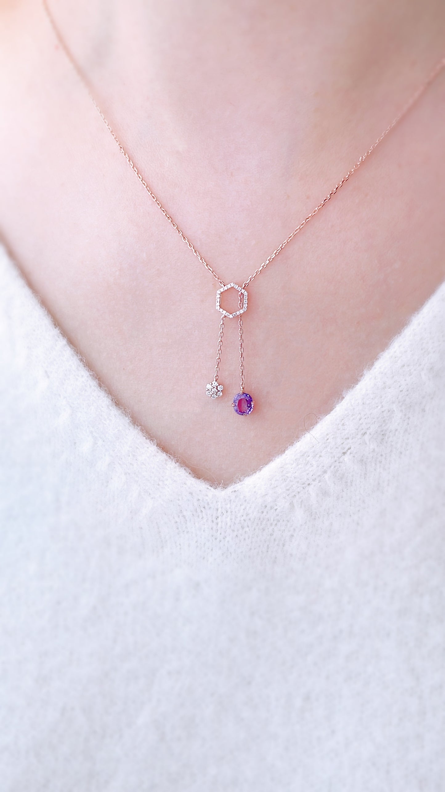 Lavender Purple Sapphire and Diamond Necklace-WK3669@