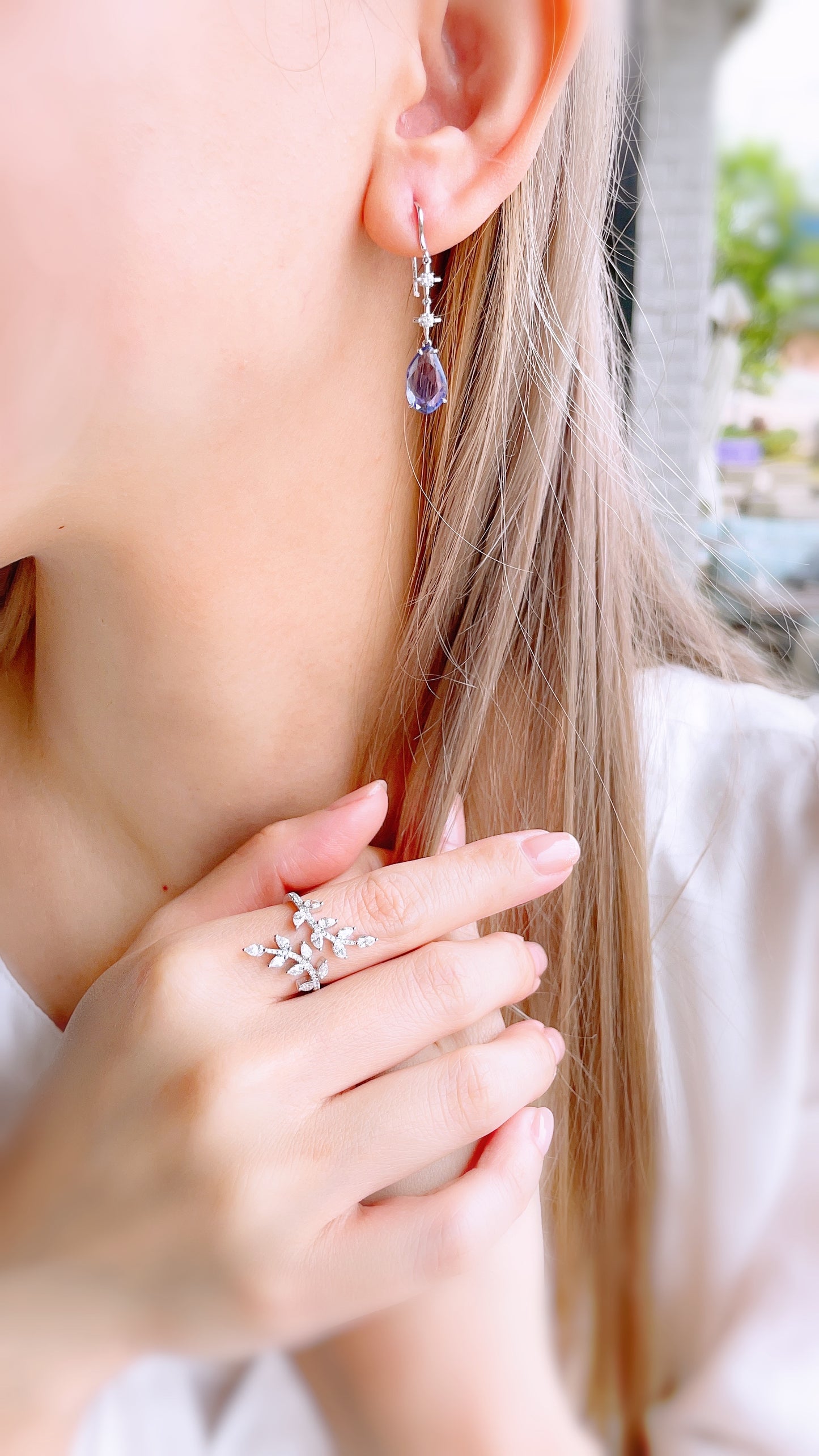 Violet Sapphire, Blue Sapphire and Diamond Earrings