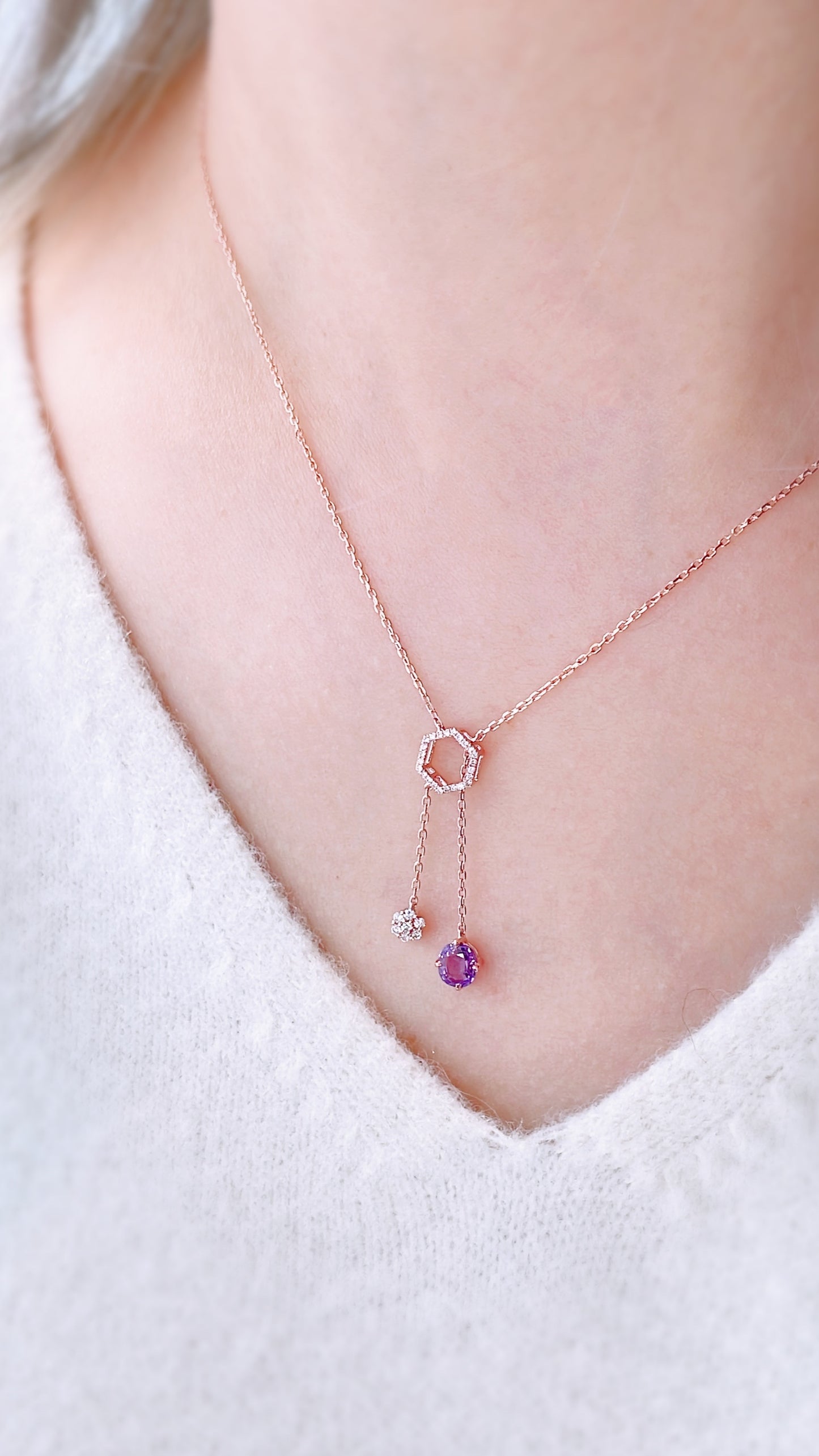 Lavender Purple Sapphire and Diamond Necklace-WK3669@