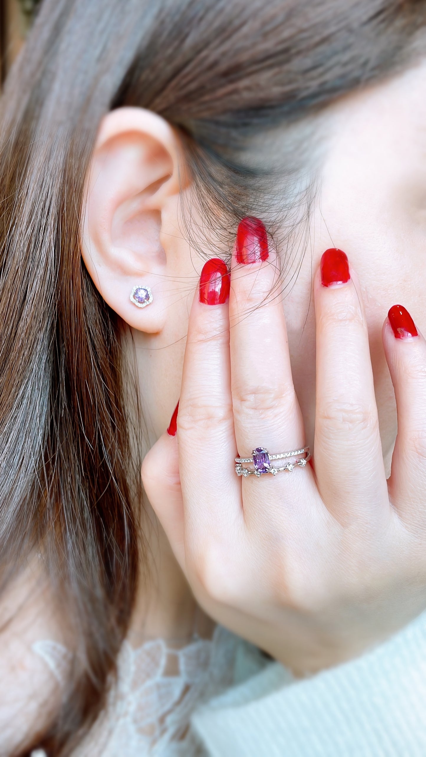 Purple Sapphire & Diamond Flower Earrings-WK3689