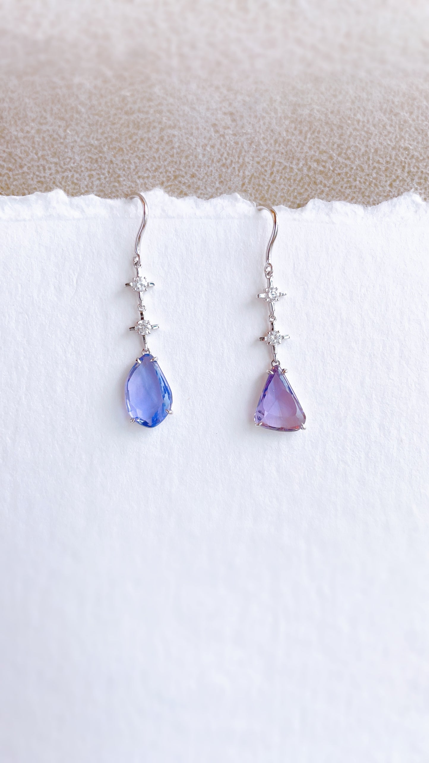 Violet Sapphire, Blue Sapphire and Diamond Earrings