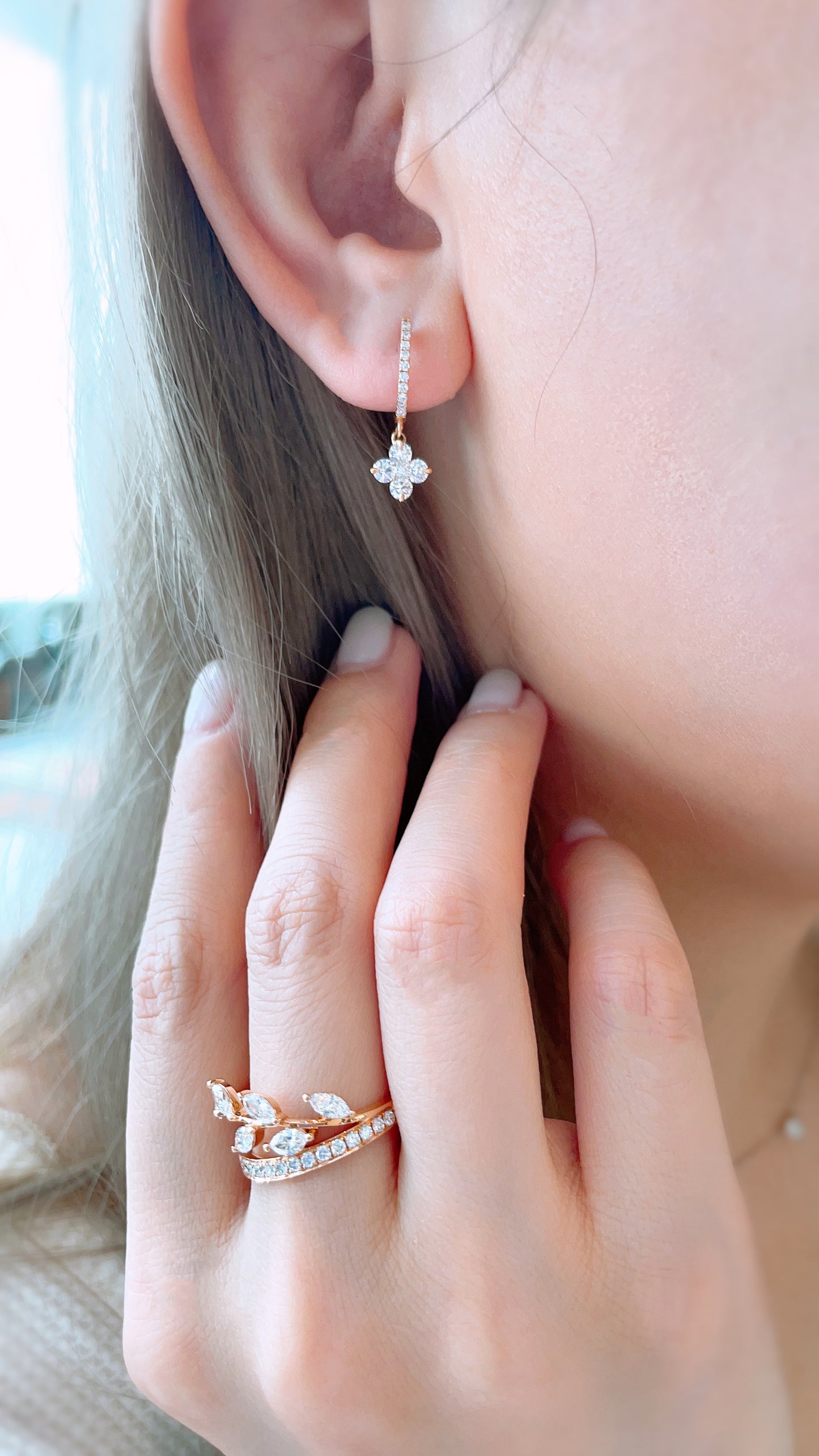 Flower Diamond Drop Earrings
