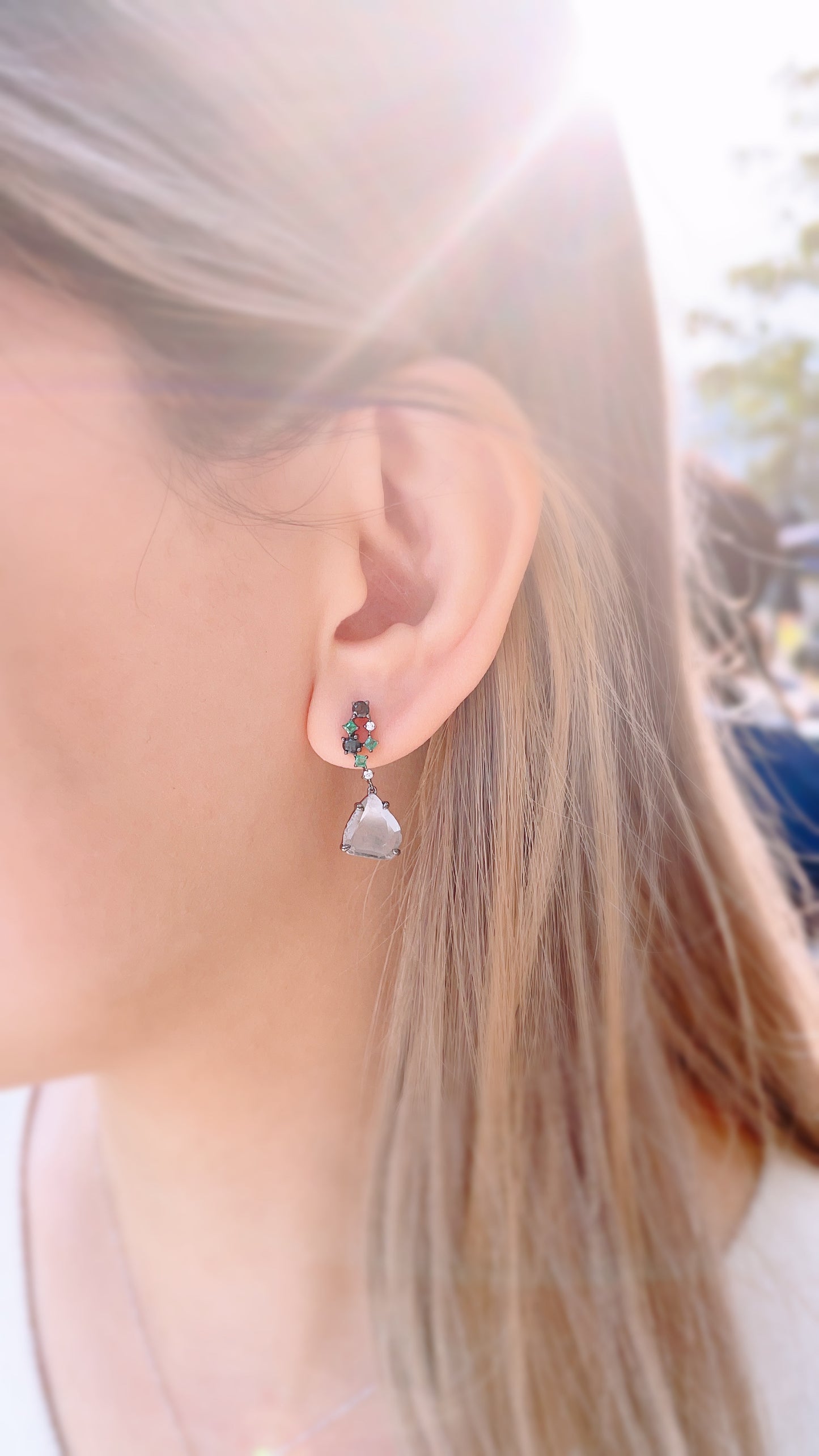 Rough Diamond Dangle Earrings-WK3272