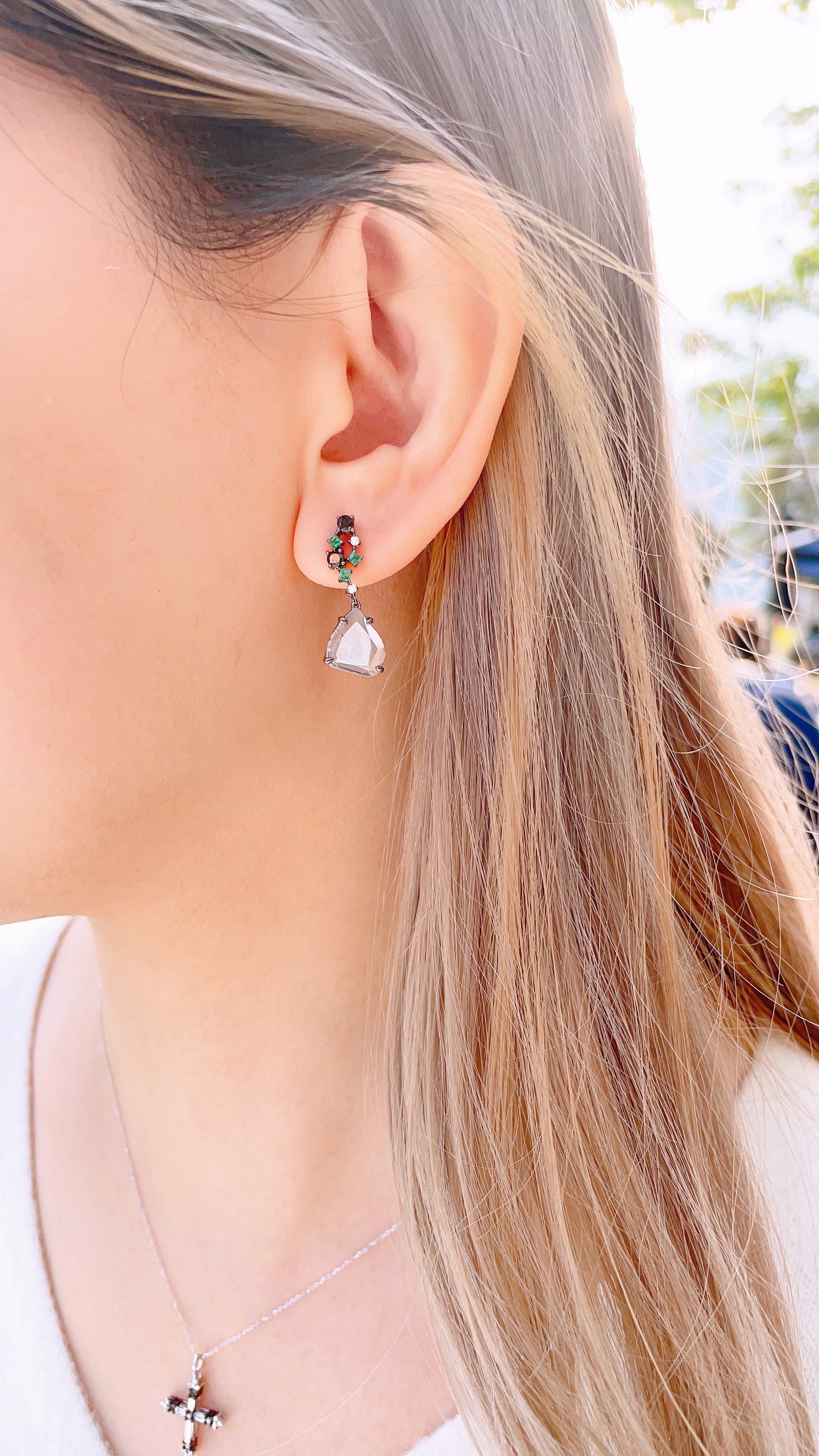 Rough Diamond Dangle Earrings-WK3272