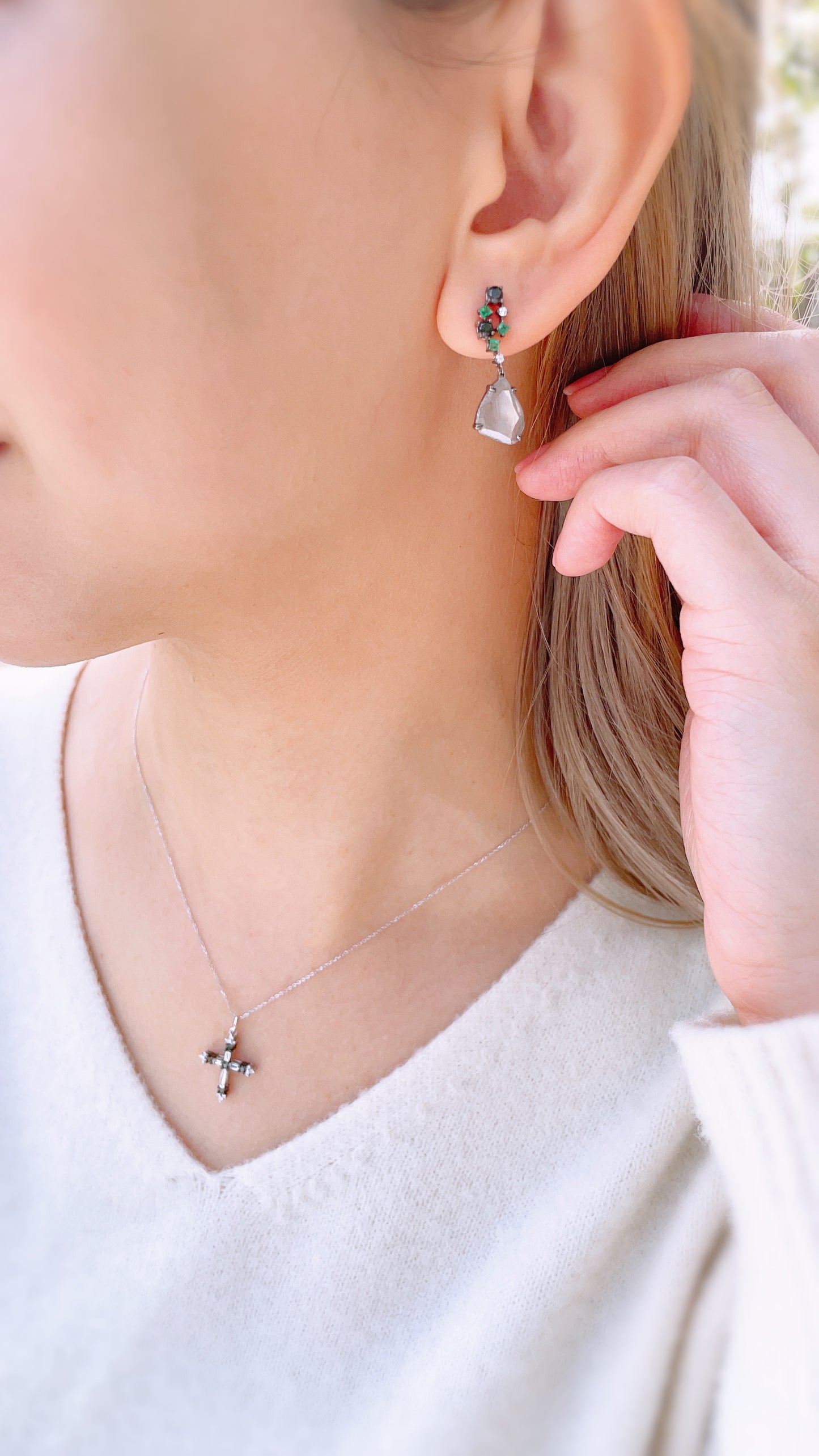 Rough Diamond Dangle Earrings-WK3272