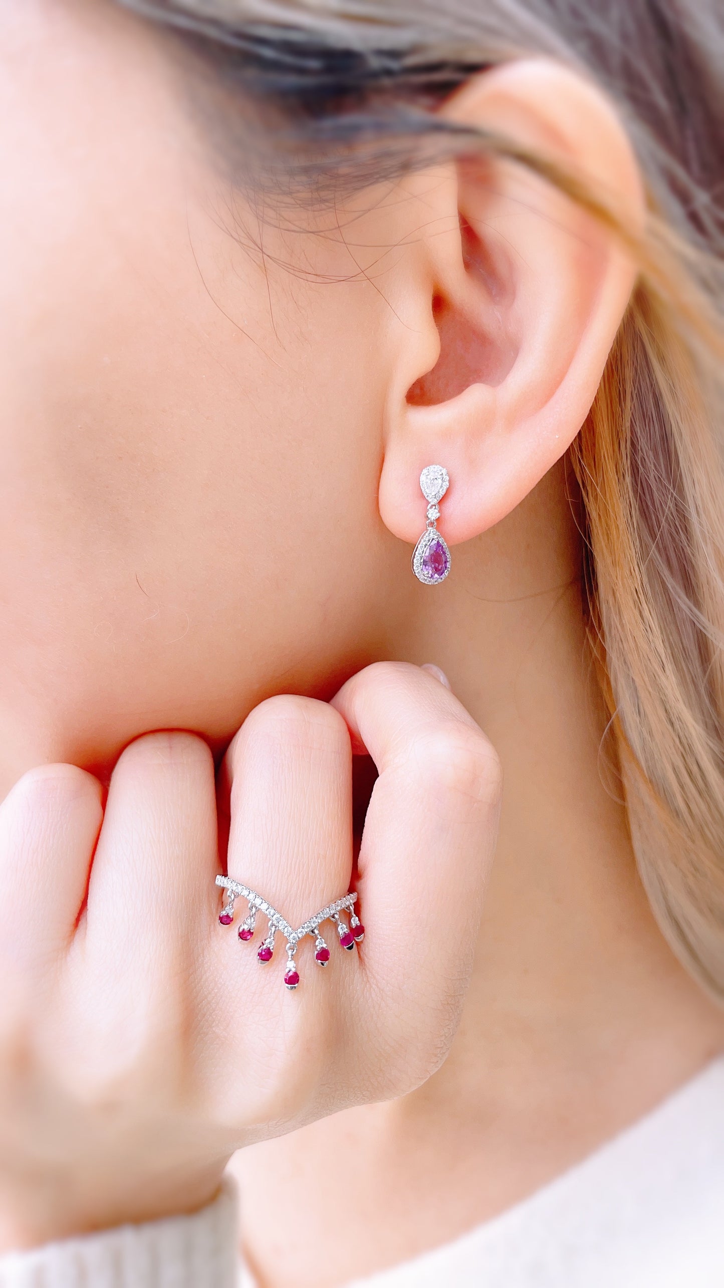 Purple Sapphire & Diamond Earrings-BCO00001484