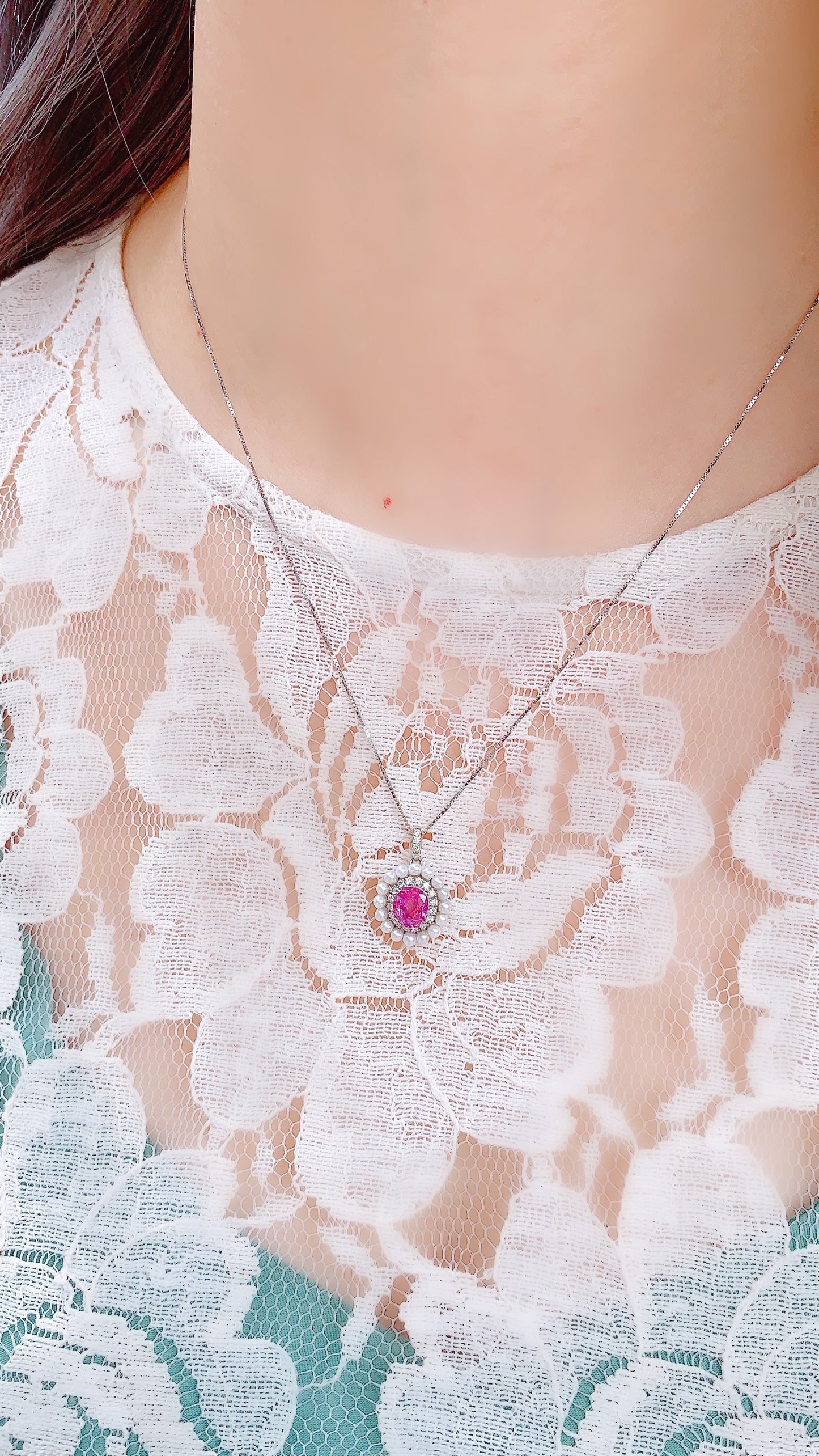 Pink Sapphire, Pearl and Diamond Pendant-BEO00002473@