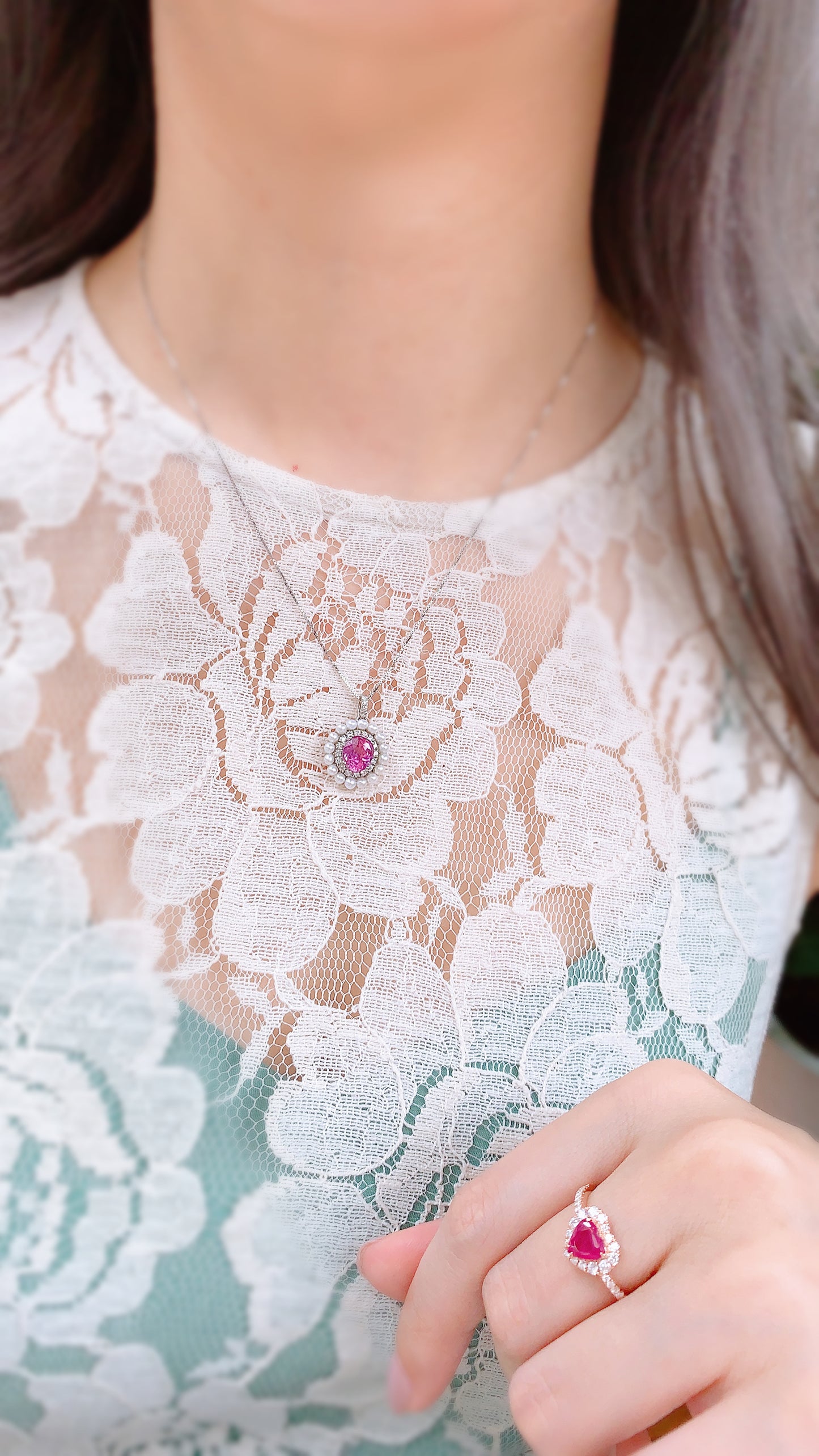 Pink Sapphire, Pearl and Diamond Pendant-BEO00002473@