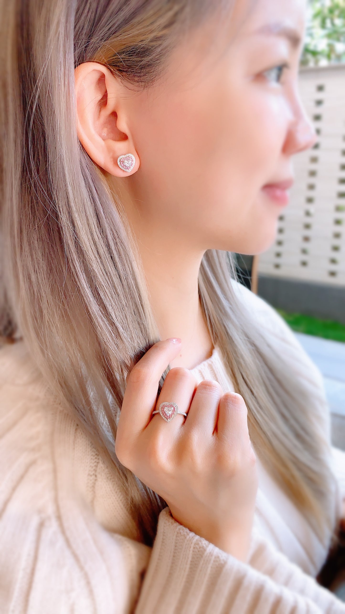 Heart Shape Diamond and Pink Sapphire Earrings-ZCO00011935