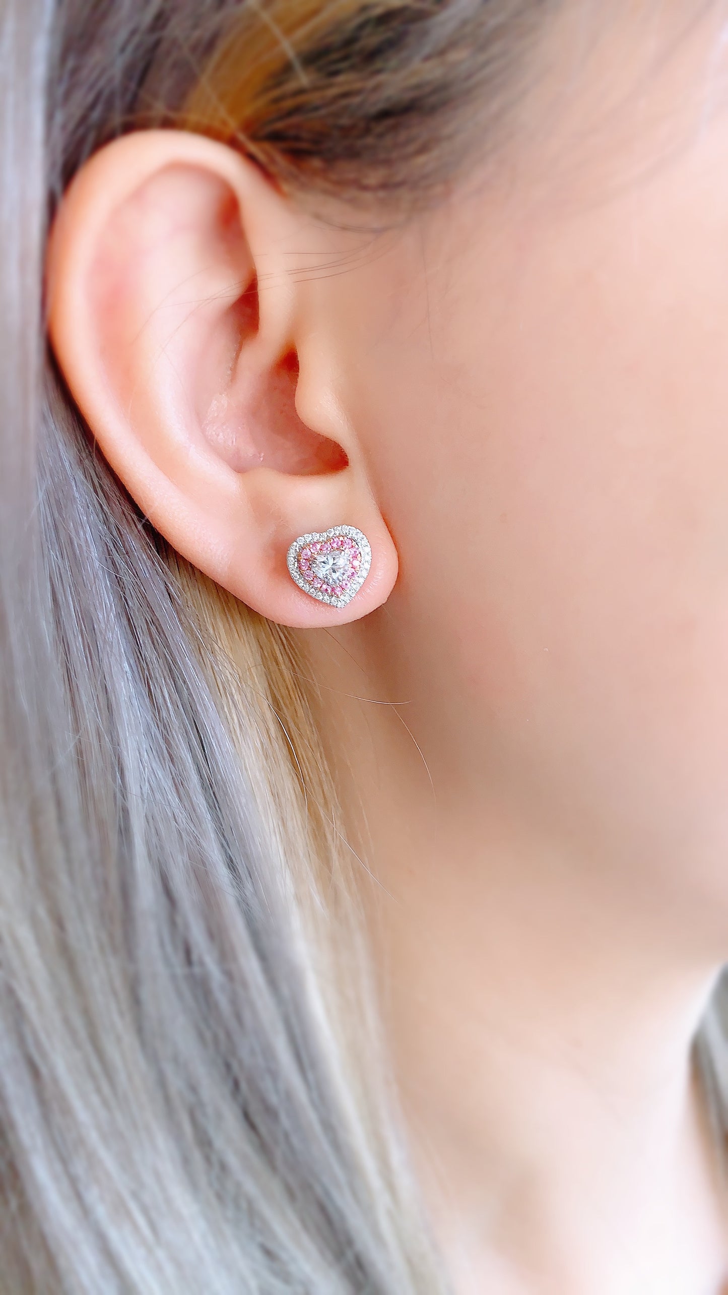 Heart Shape Diamond and Pink Sapphire Earrings-ZCO00011935