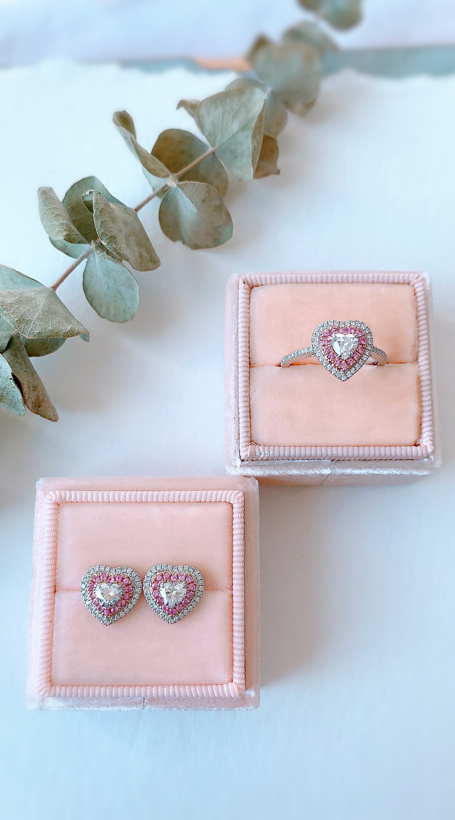 Heart Shape Diamond and Pink Sapphire Earrings-ZCO00011935