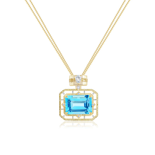 Perfume Bottle Blue Topaz & Diamond Pendant-WK3972