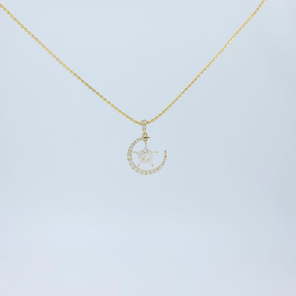 Star & Moon Diamond Pendant-WK3628