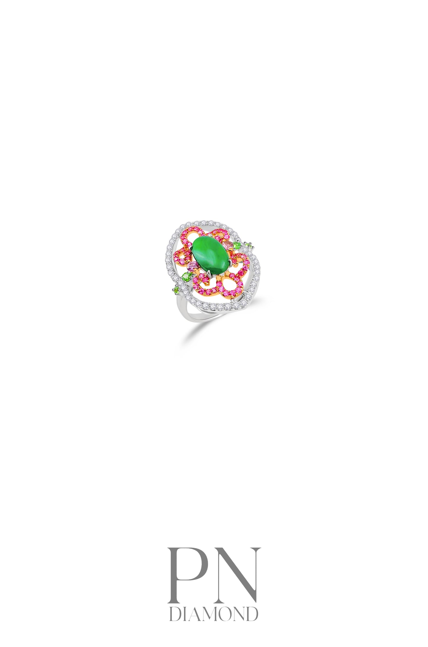 Jadeite, Pink Sapphire and Diamond Ring WFO00001536