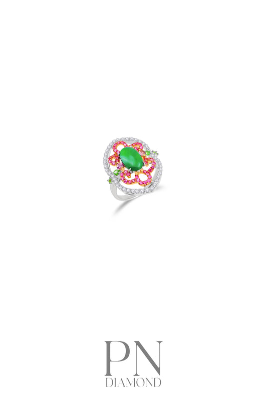 Jadeite, Pink Sapphire and Diamond Ring WFO00001536