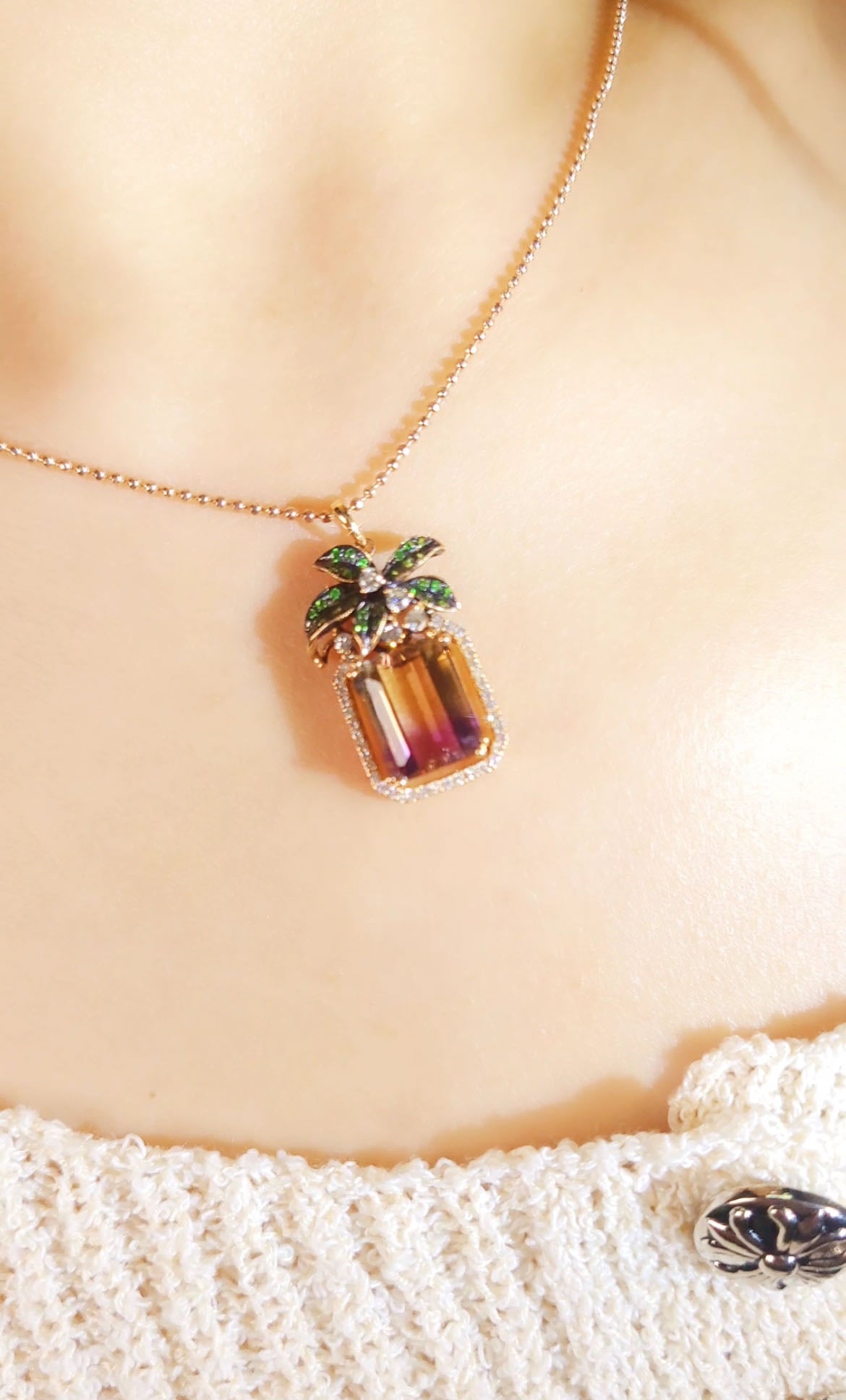 Ametrine Diamond Pineapple Pendant-1EO00001294