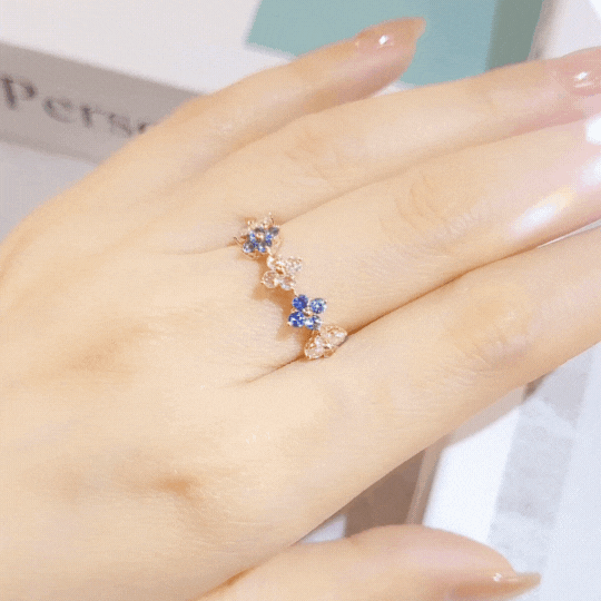Blue Sapphire Flowers Diamond Ring-WK4067