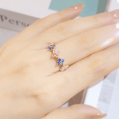 Blue Sapphire Flowers Diamond Ring-WK4067