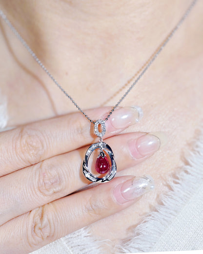Burgundy Tourmaline and Diamond Pendant-BEO00002734@