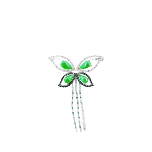 Butterfly Fei Cui & Diamond Brooch-WJO00000050